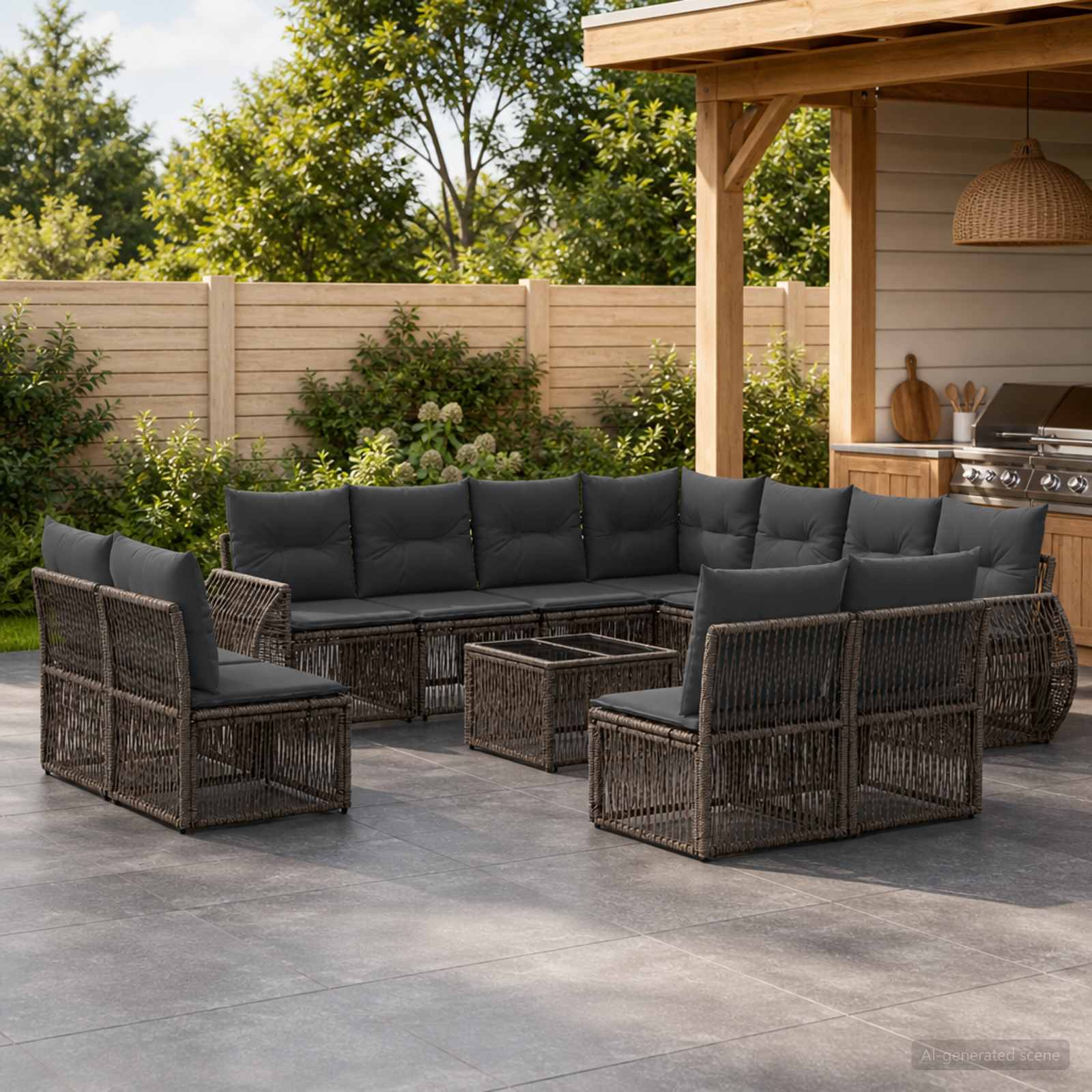 Tuinbankenset 12 pcs Grijs en Donkergrijs poly rattan – afbeelding 1
