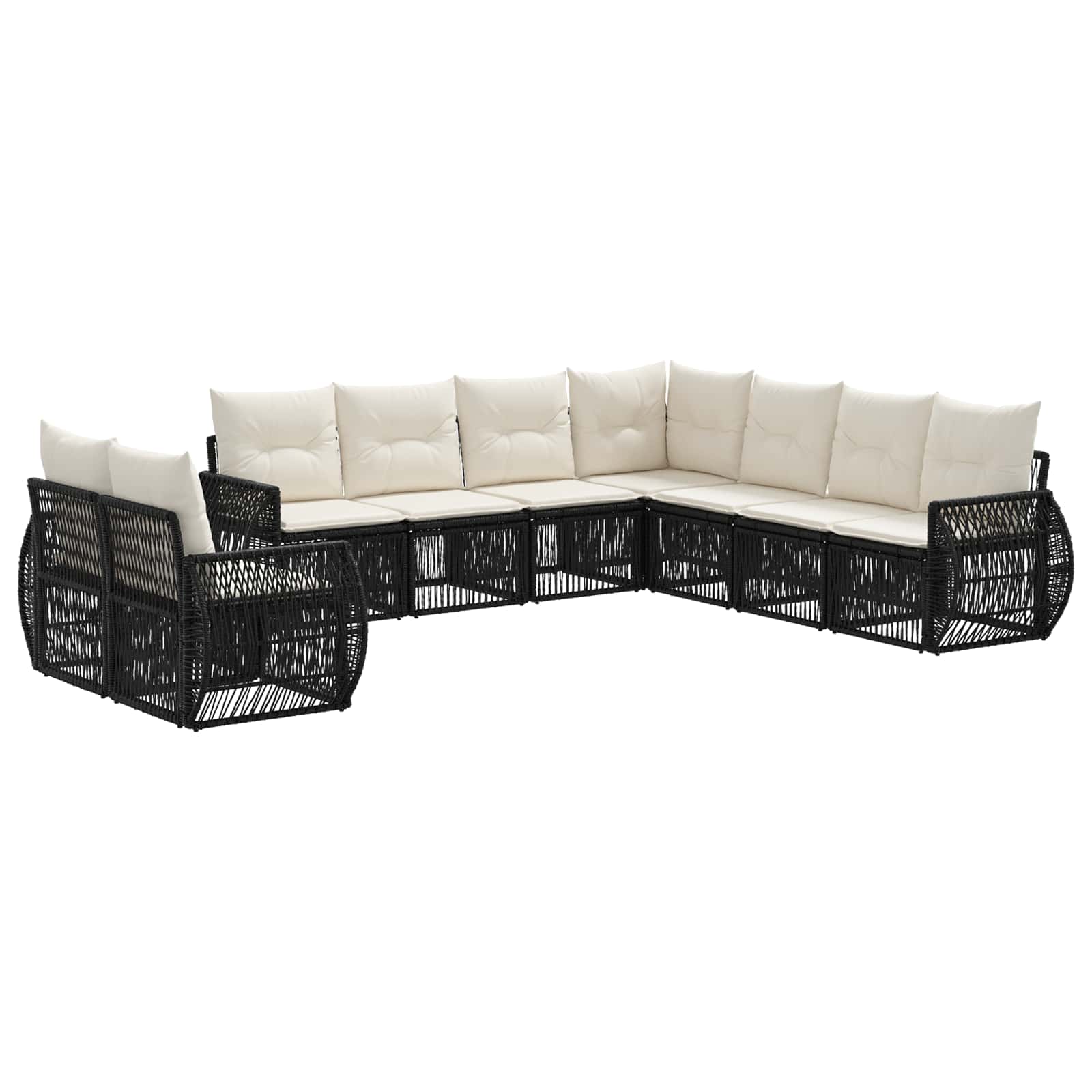 Tuinbankenset 9 pcs Zwart en Cream Wit poly rattan – afbeelding 2