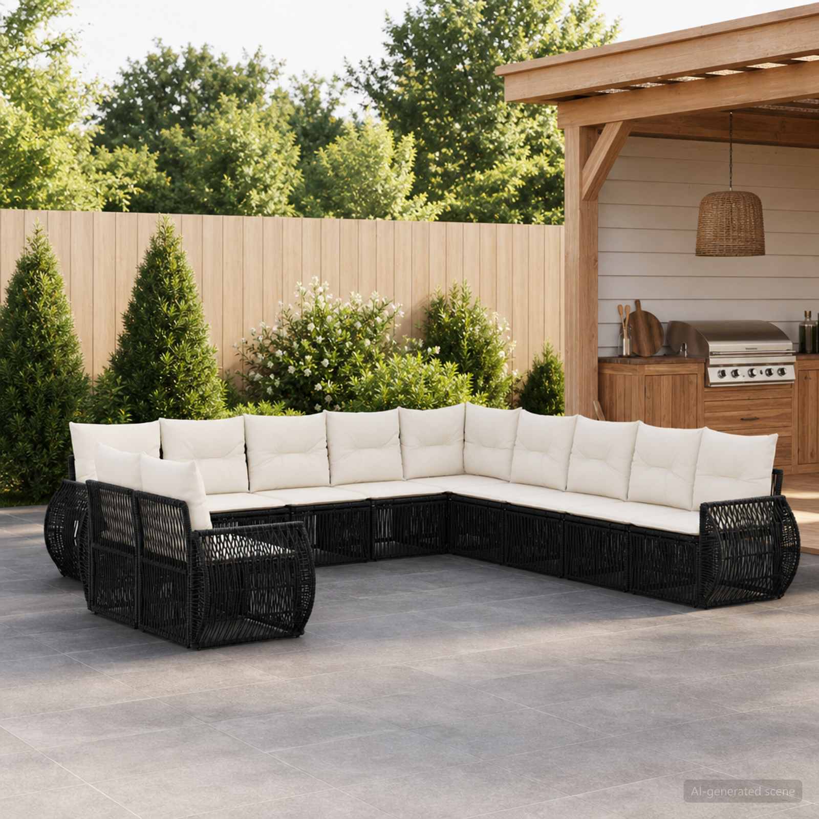 Tuinbankenset 11 pcs Zwart en Cream Wit poly rattan – afbeelding 1