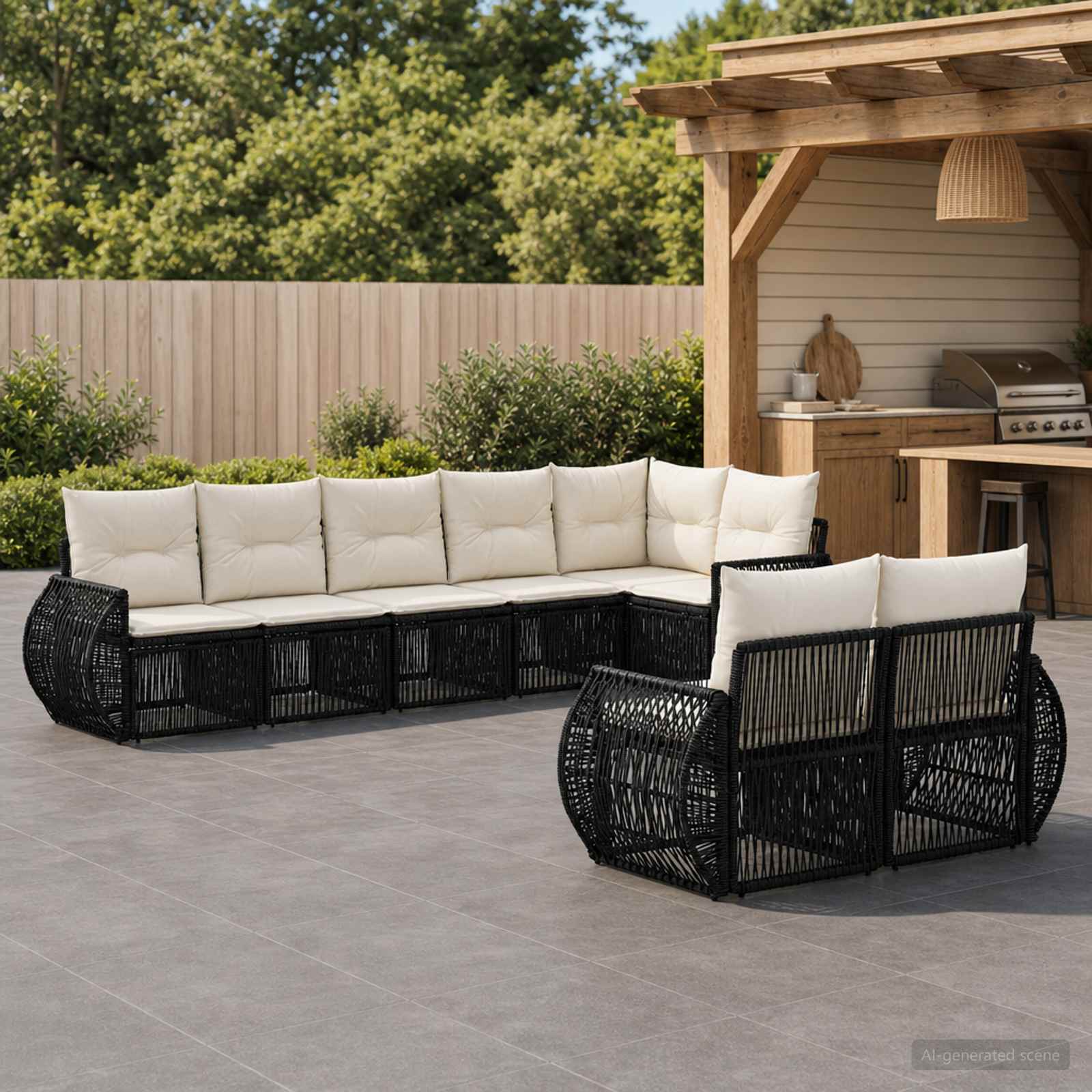 Tuinbankenset 8 pcs Zwart en Cream Wit poly rattan