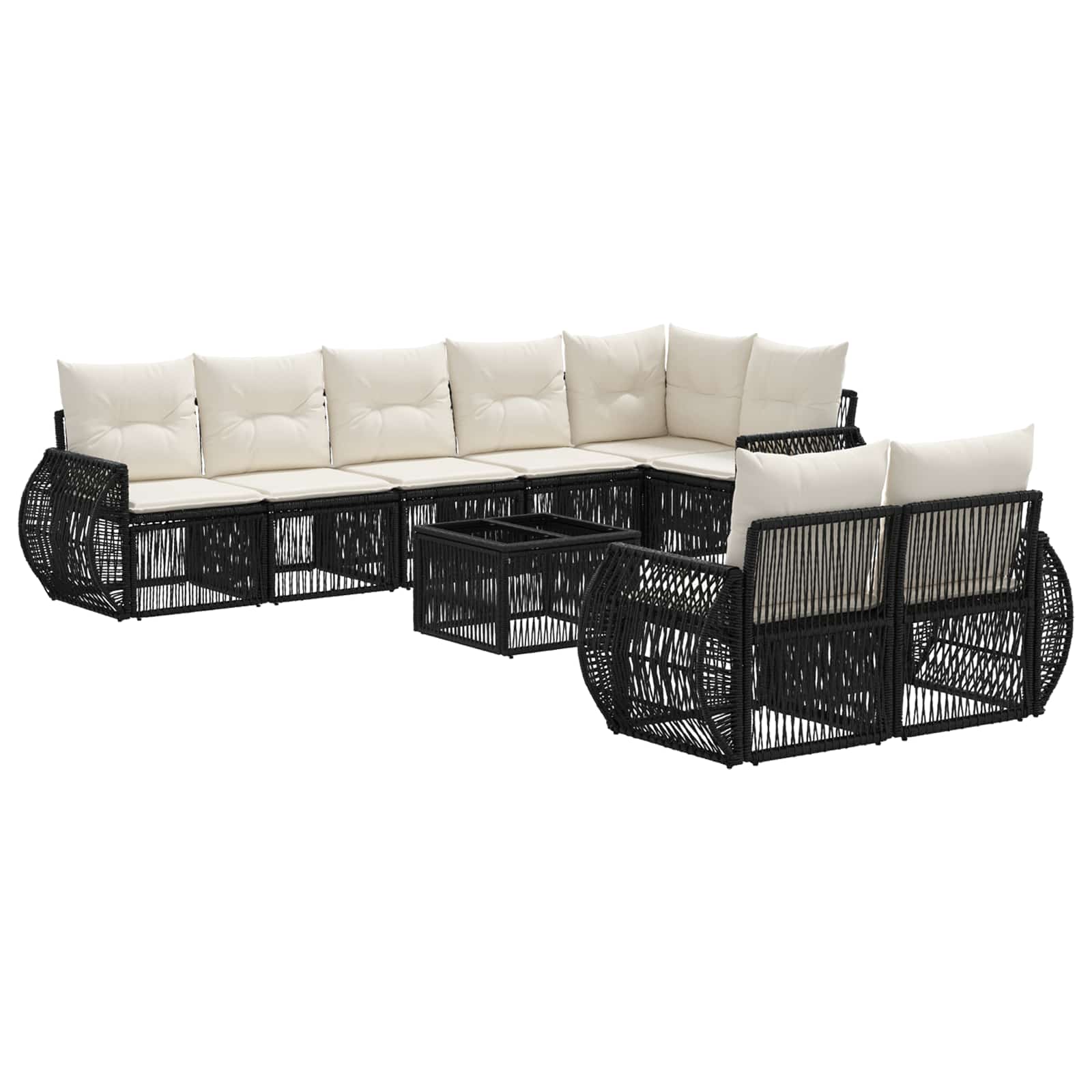 Tuinbankenset 9 pcs Zwart en Cream Wit poly rattan – afbeelding 2
