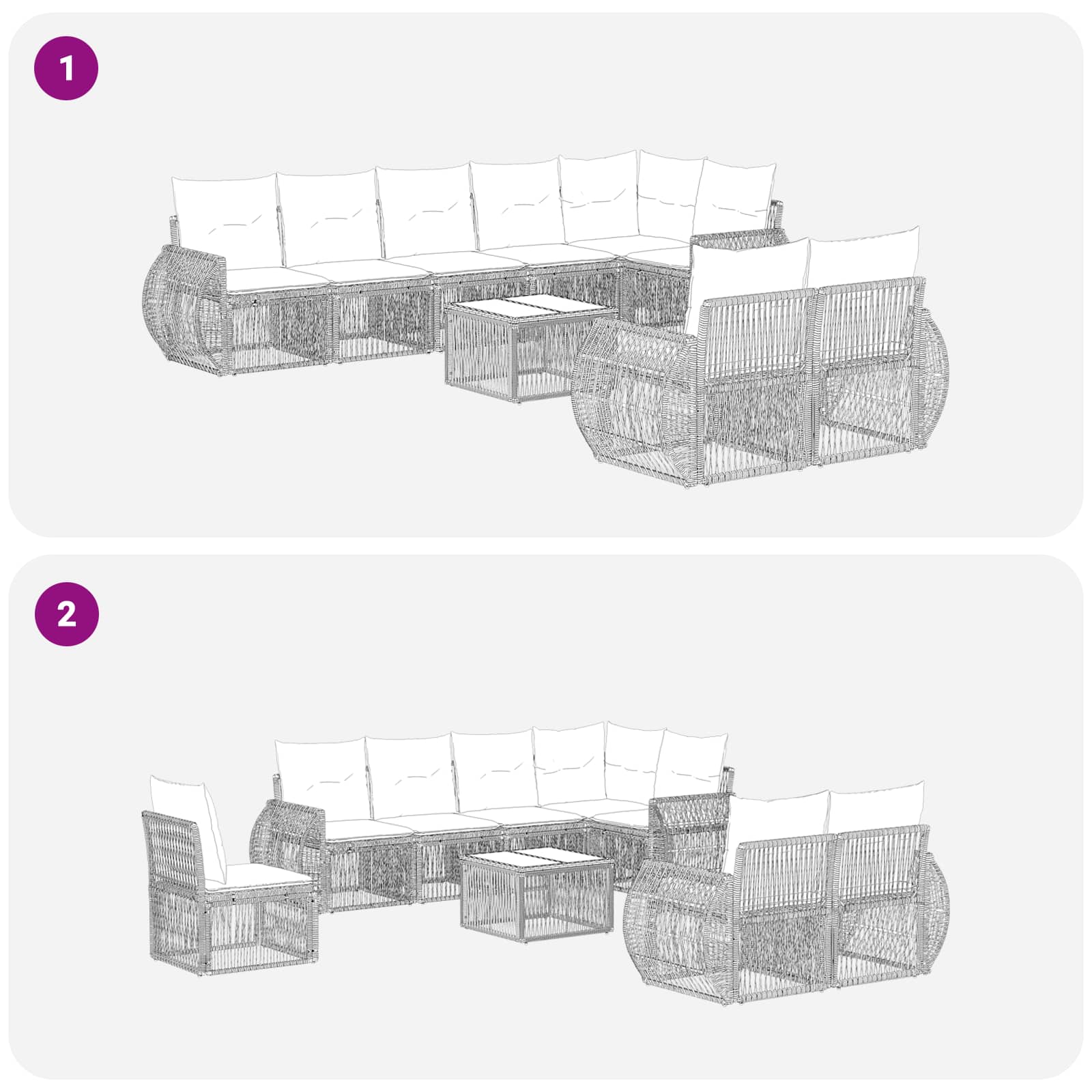 Tuinbankenset 9 pcs Zwart en Cream Wit poly rattan – afbeelding 8