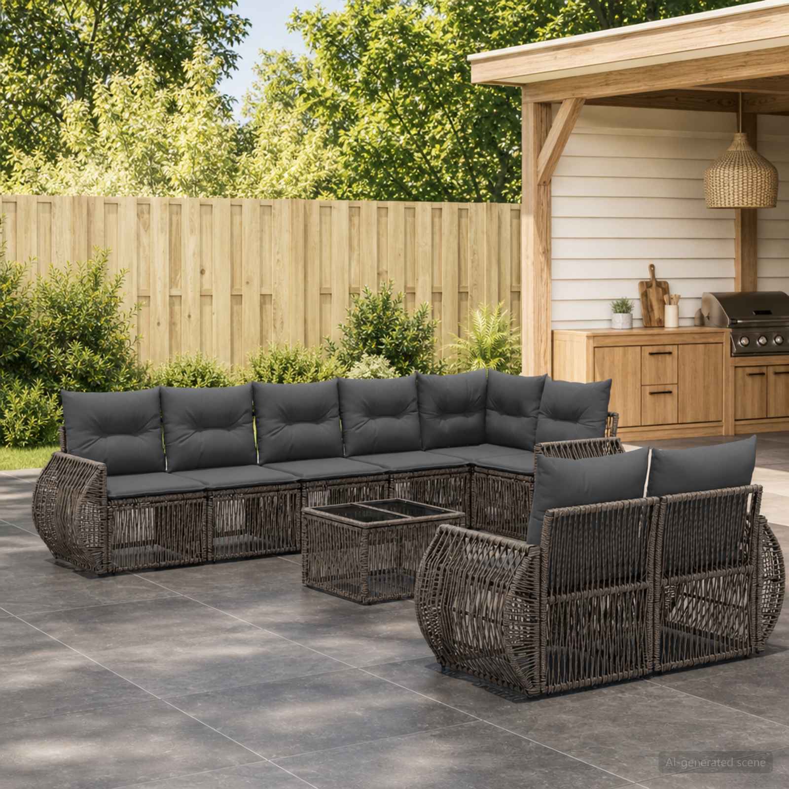 Tuinbankenset 9 pcs Grijs en Donkergrijs poly rattan – afbeelding 1