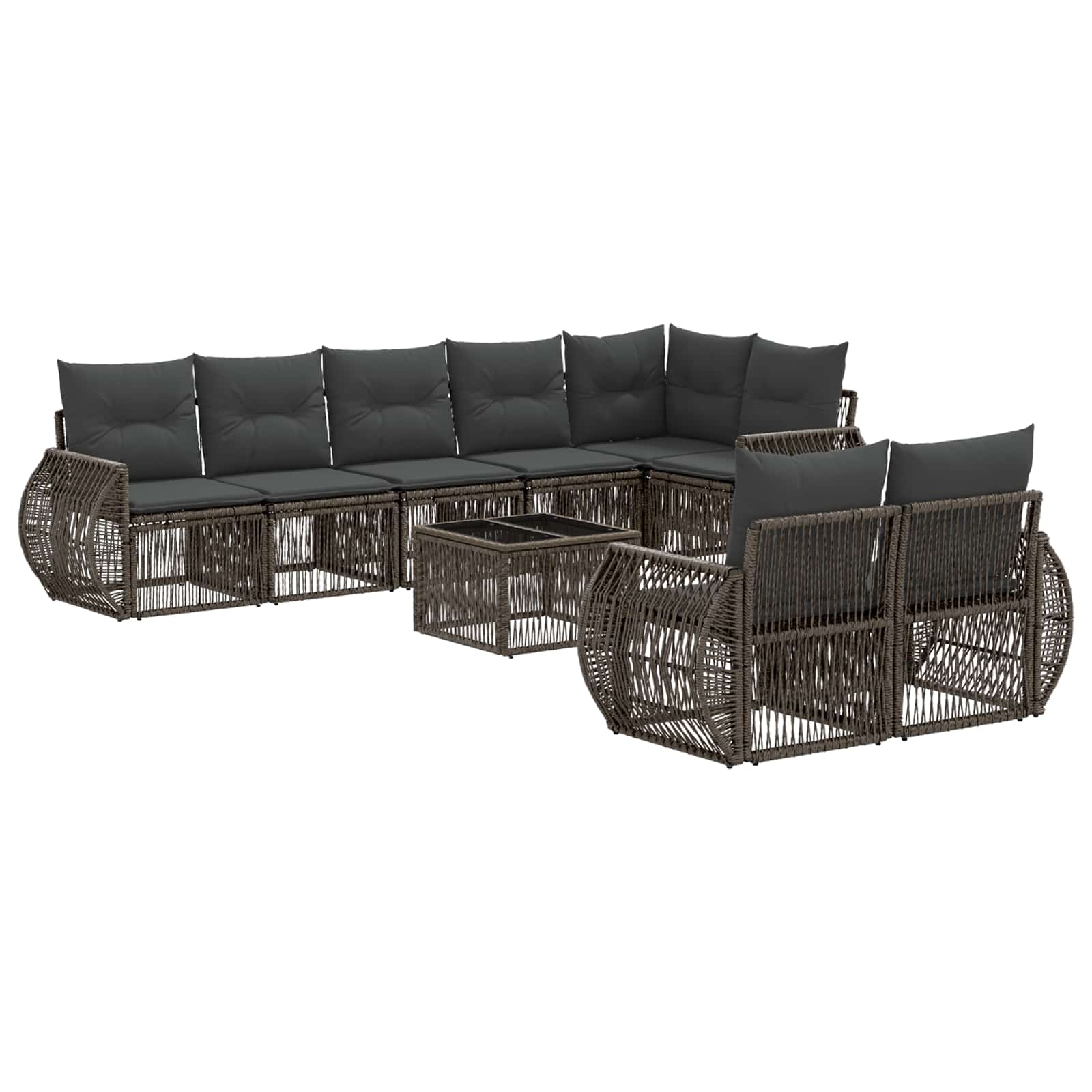 Tuinbankenset 9 pcs Grijs en Donkergrijs poly rattan – afbeelding 2