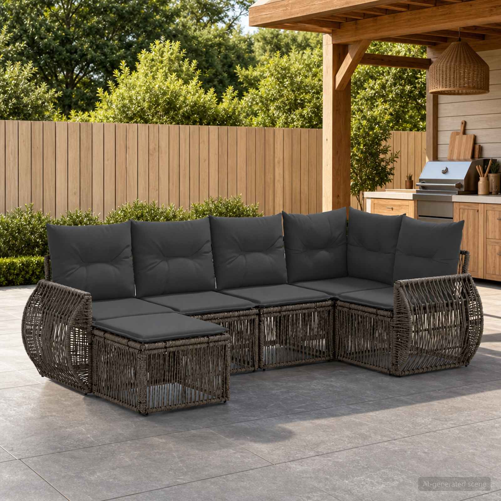 Tuinbankenset 6 pcs Grijs en Donkergrijs poly rattan – afbeelding 1