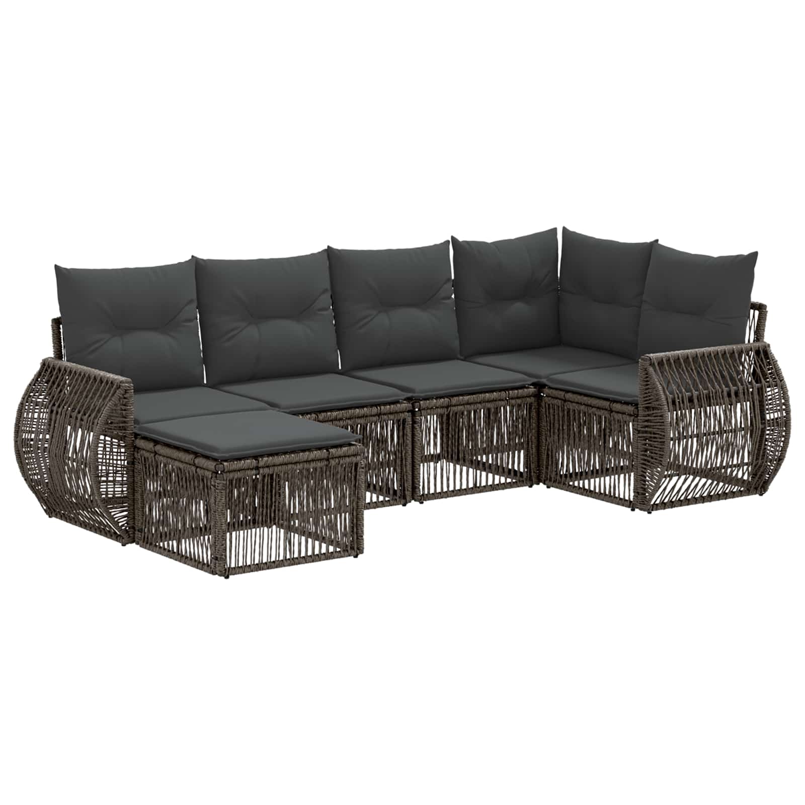 Tuinbankenset 6 pcs Grijs en Donkergrijs poly rattan – afbeelding 2