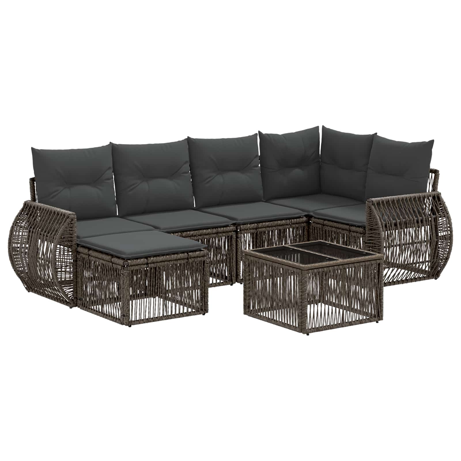 Tuinbankenset 7 pcs Grijs en Donkergrijs poly rattan – afbeelding 2