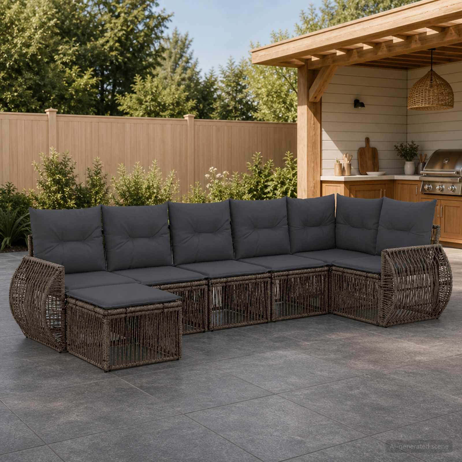 Tuinbankenset 7 pcs Grijs en Donkergrijs poly rattan – afbeelding 1