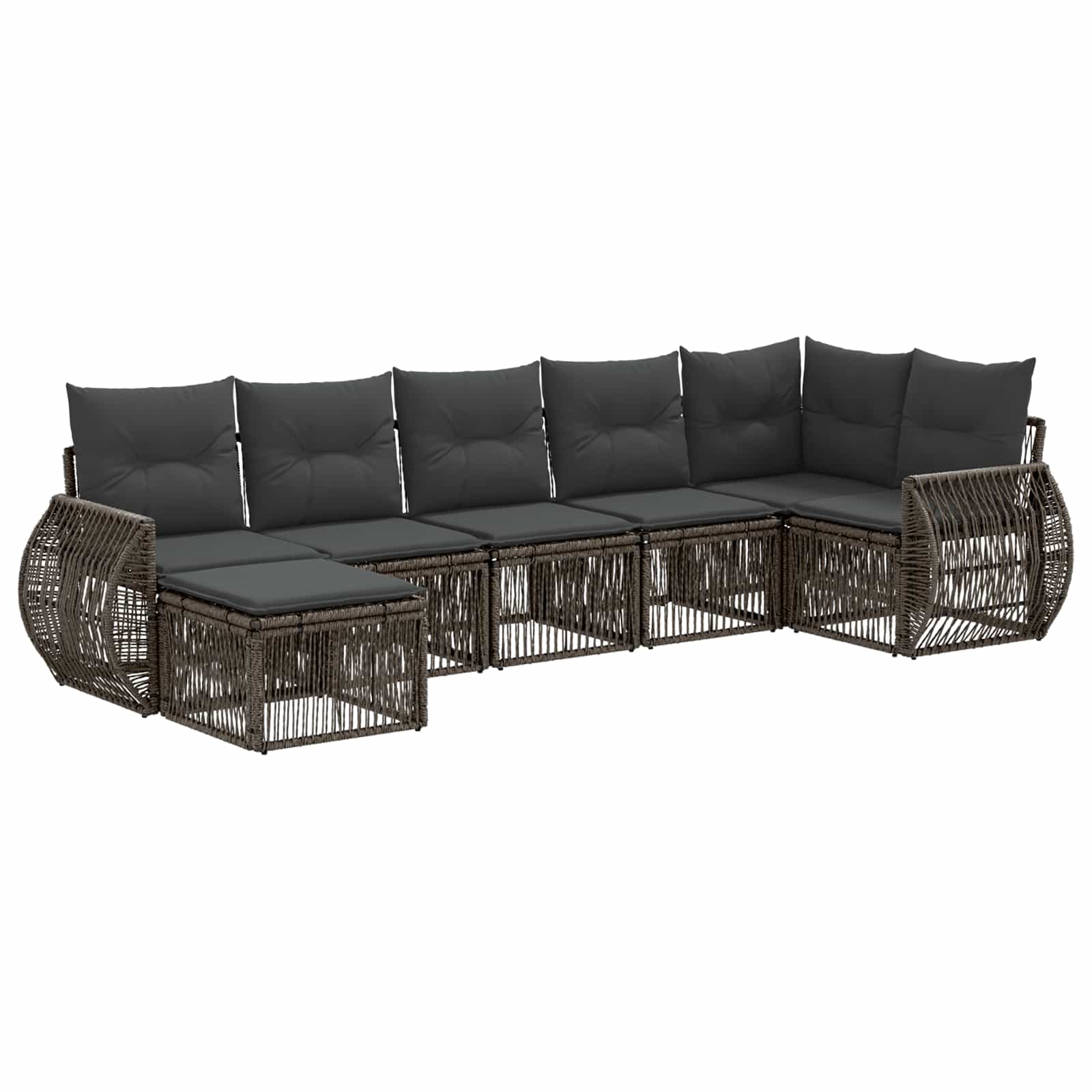 Tuinbankenset 7 pcs Grijs en Donkergrijs poly rattan – afbeelding 2