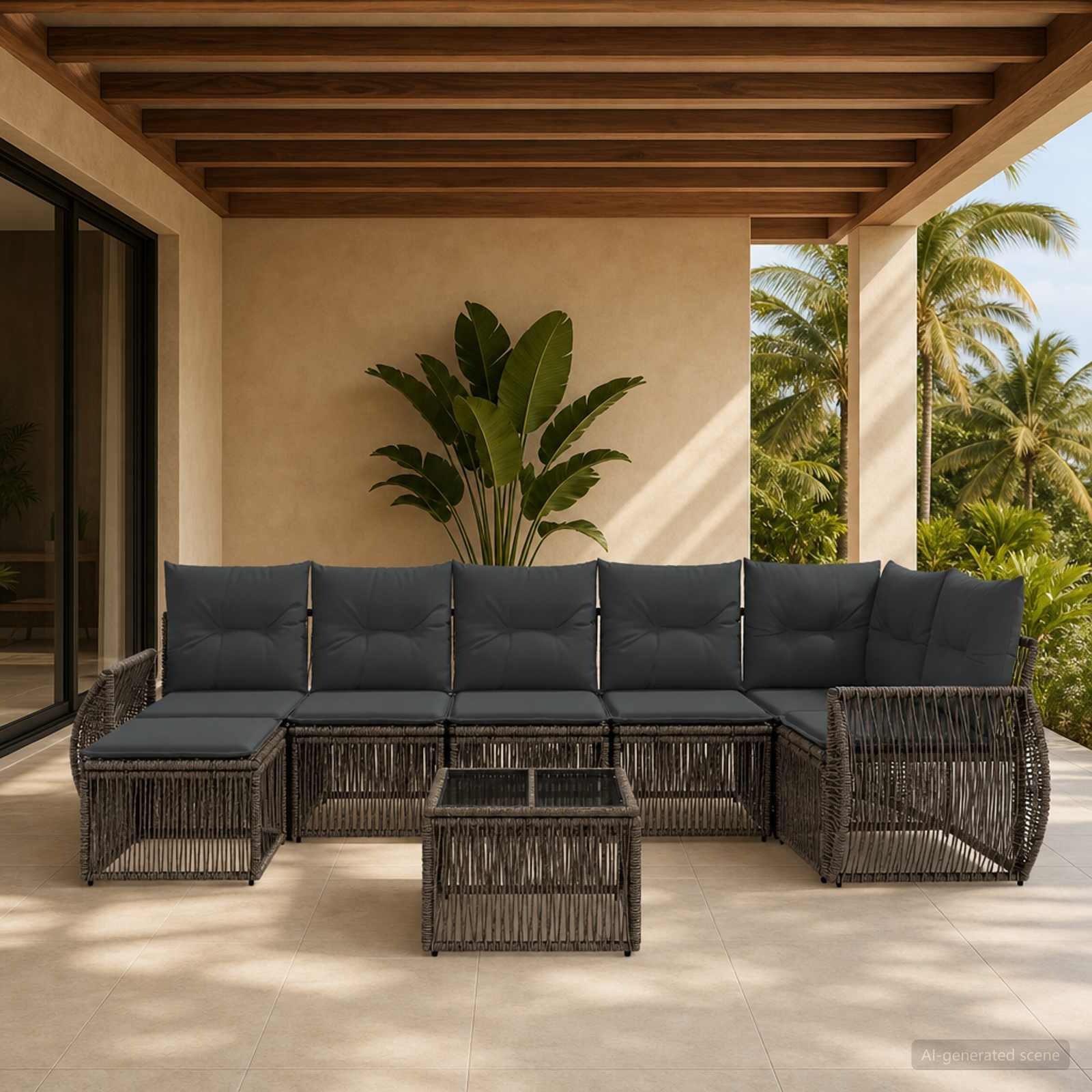 Tuinbankenset 8 pcs Grijs en Donkergrijs poly rattan – afbeelding 1