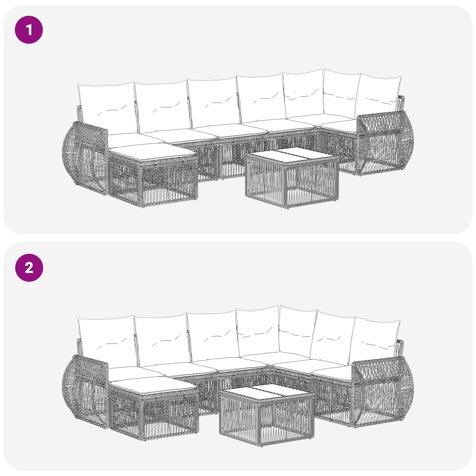 Tuinbankenset 8 pcs Grijs en Donkergrijs poly rattan – afbeelding 9