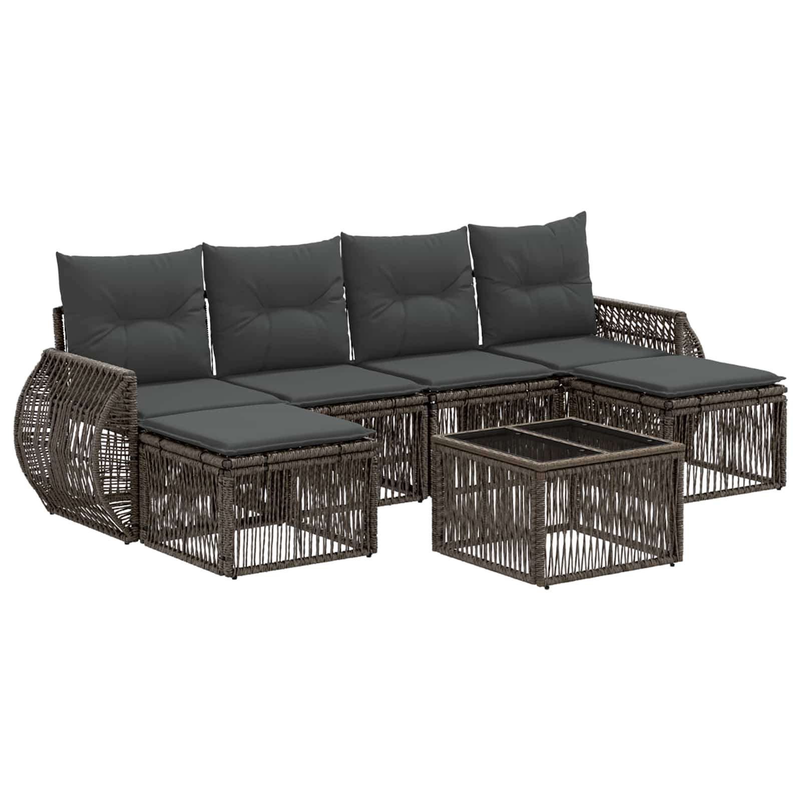 Tuinbankenset 7 pcs Grijs en Donkergrijs poly rattan – afbeelding 2