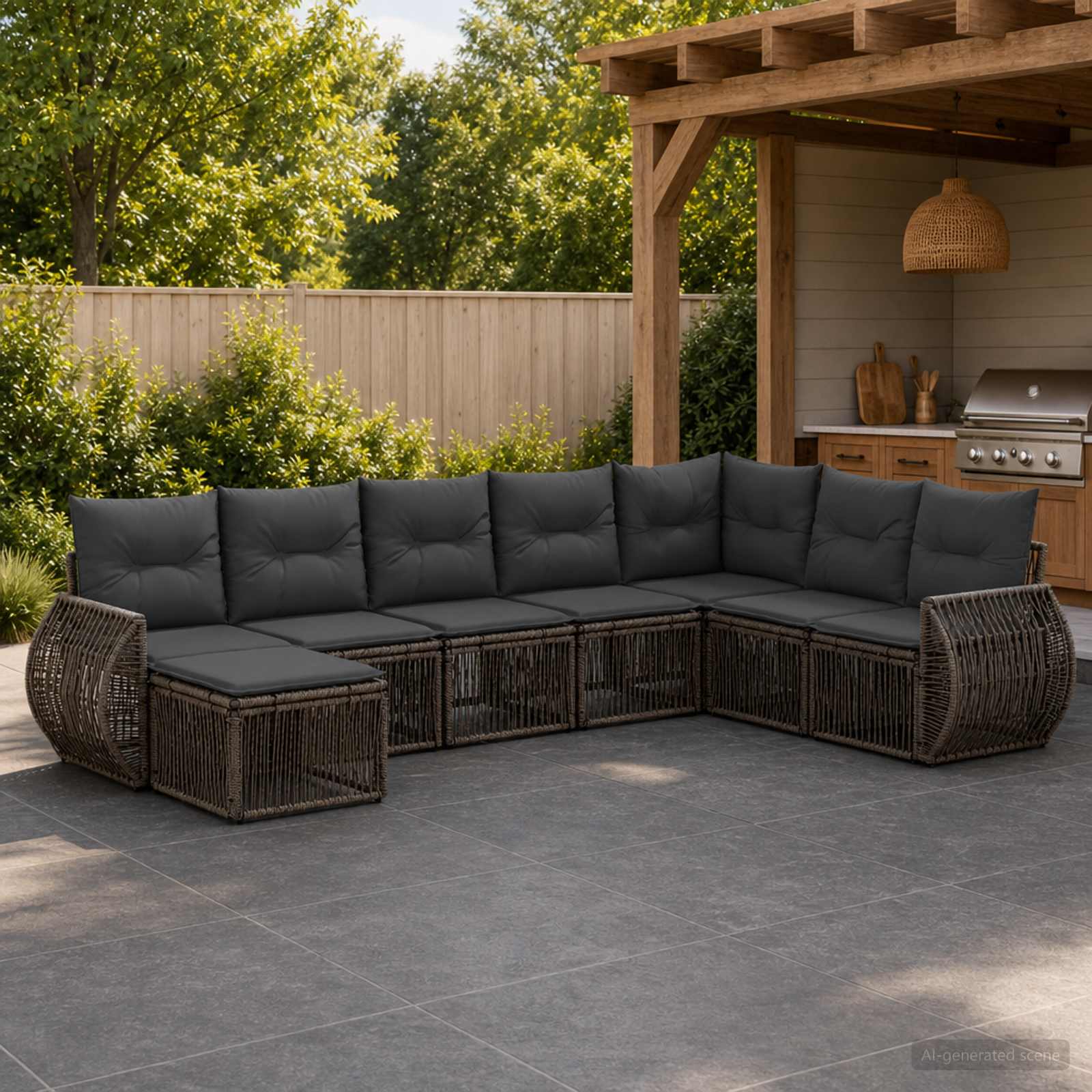 Tuinbankenset 8 pcs Grijs en Donkergrijs poly rattan – afbeelding 1