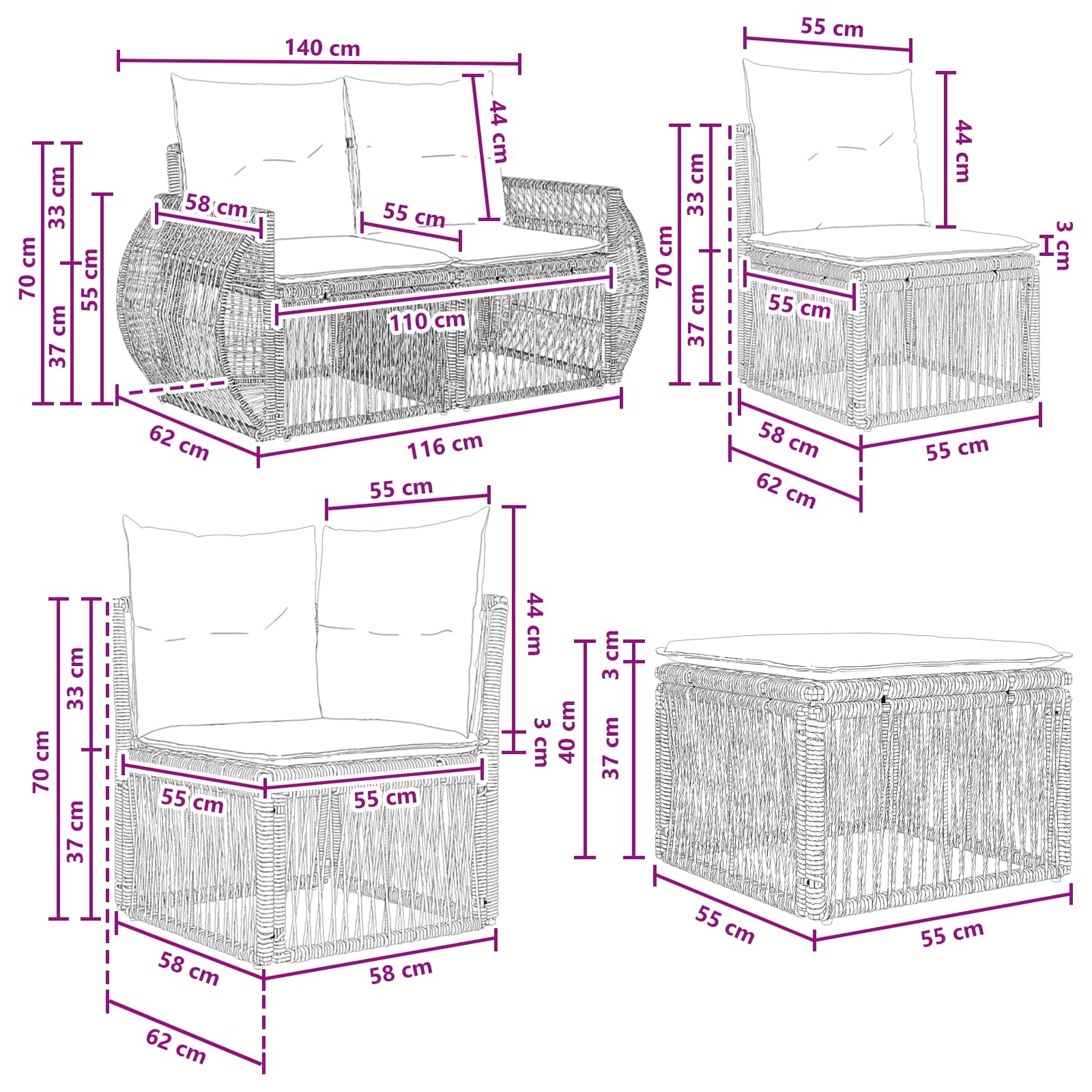 Tuinbankenset 8 pcs Grijs en Donkergrijs poly rattan – afbeelding 9
