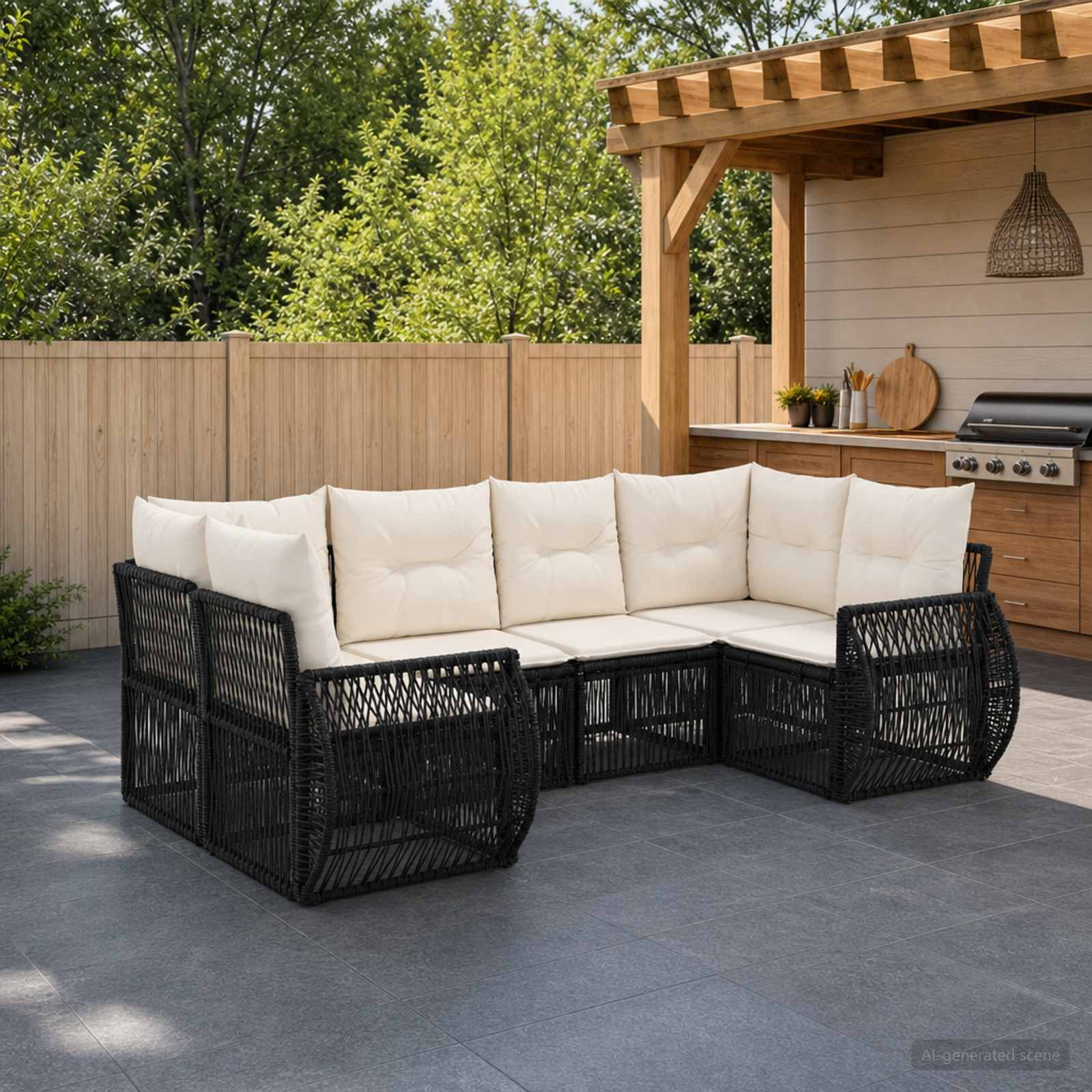 Tuinbankenset 6 st 6-Aantal zitplaatsen Zwart en Cream Wit