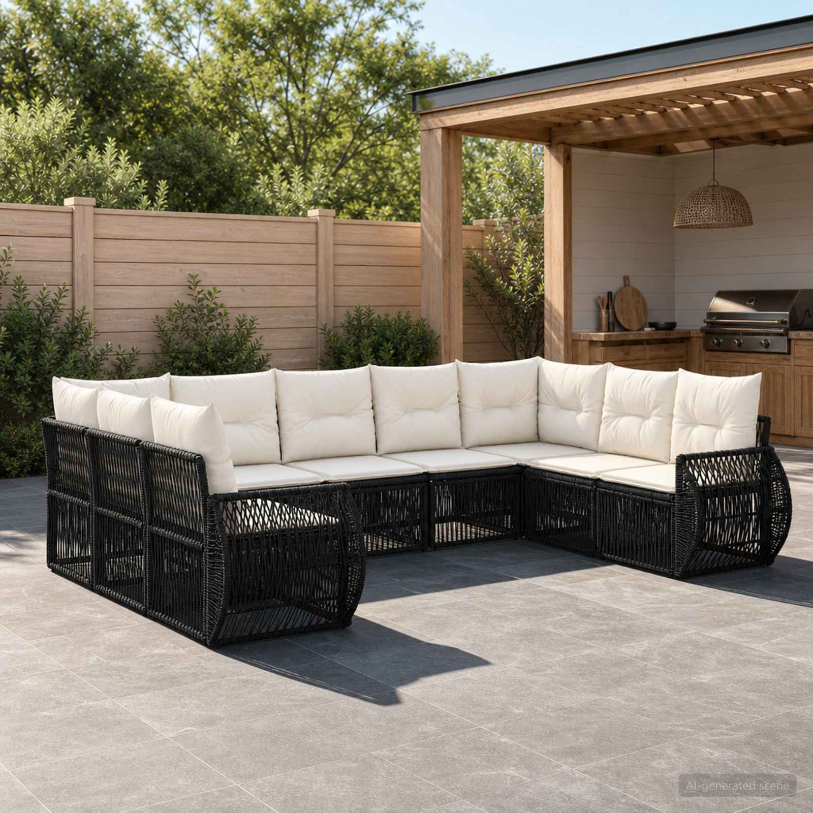 Tuinbankenset 9 pcs Zwart en Cream Wit poly rattan – afbeelding 1
