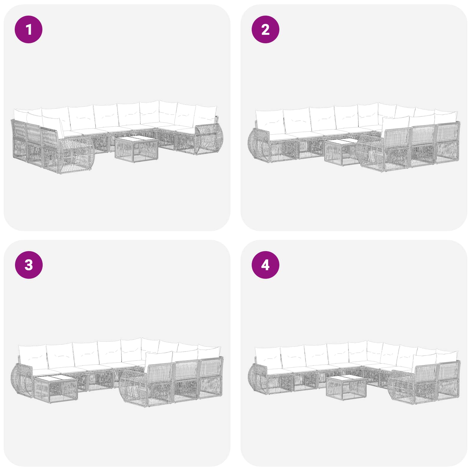 Tuinbankenset 11 pcs Grijs en Donkergrijs poly rattan – afbeelding 8