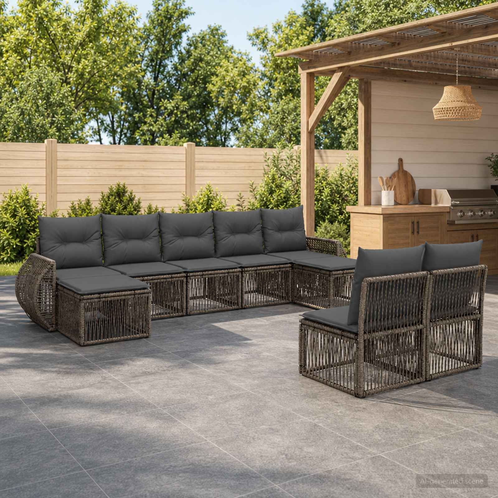 Tuinbankenset 9 pcs Grijs en Donkergrijs poly rattan – afbeelding 1