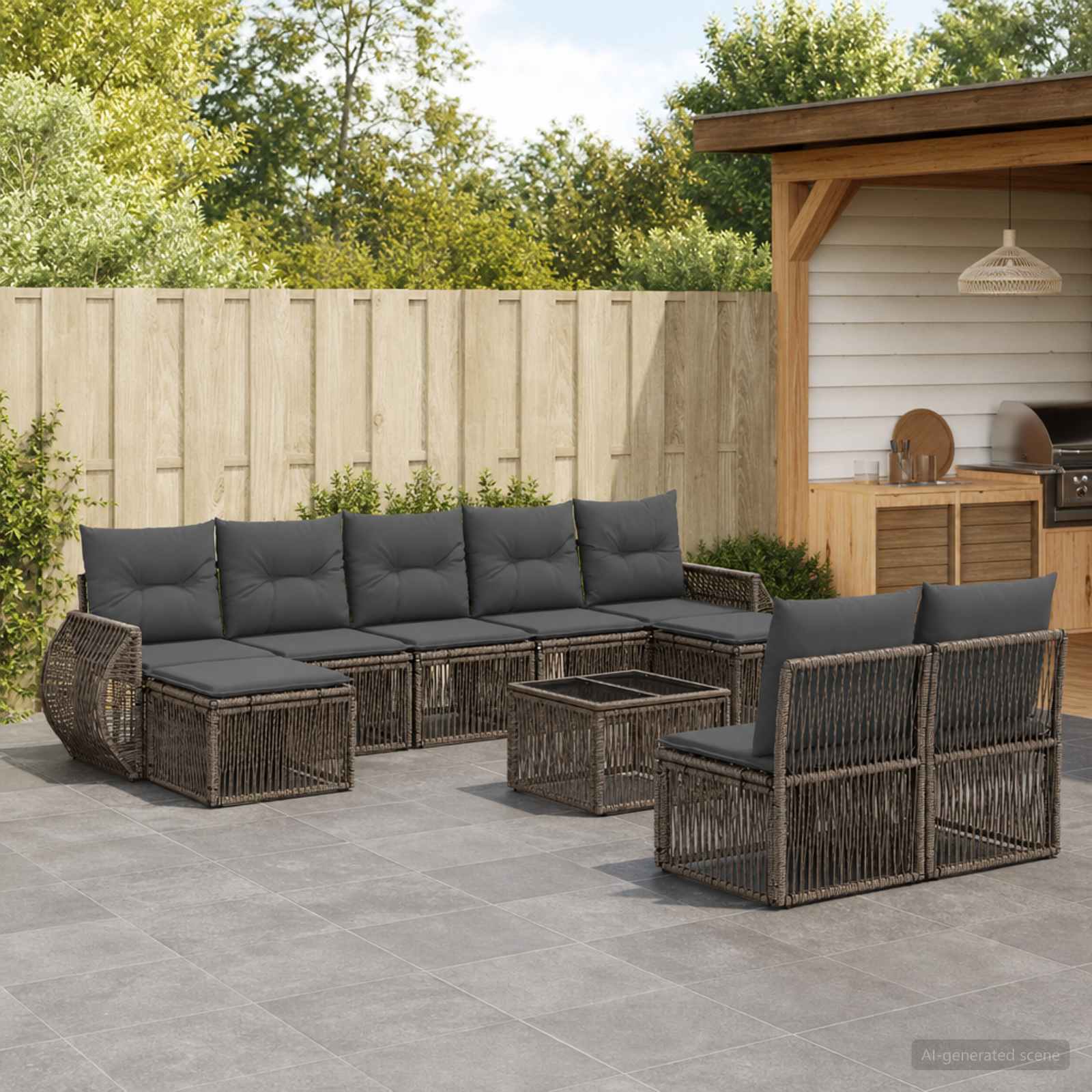 Tuinbankenset 10 pcs Grijs en Donkergrijs poly rattan – afbeelding 1