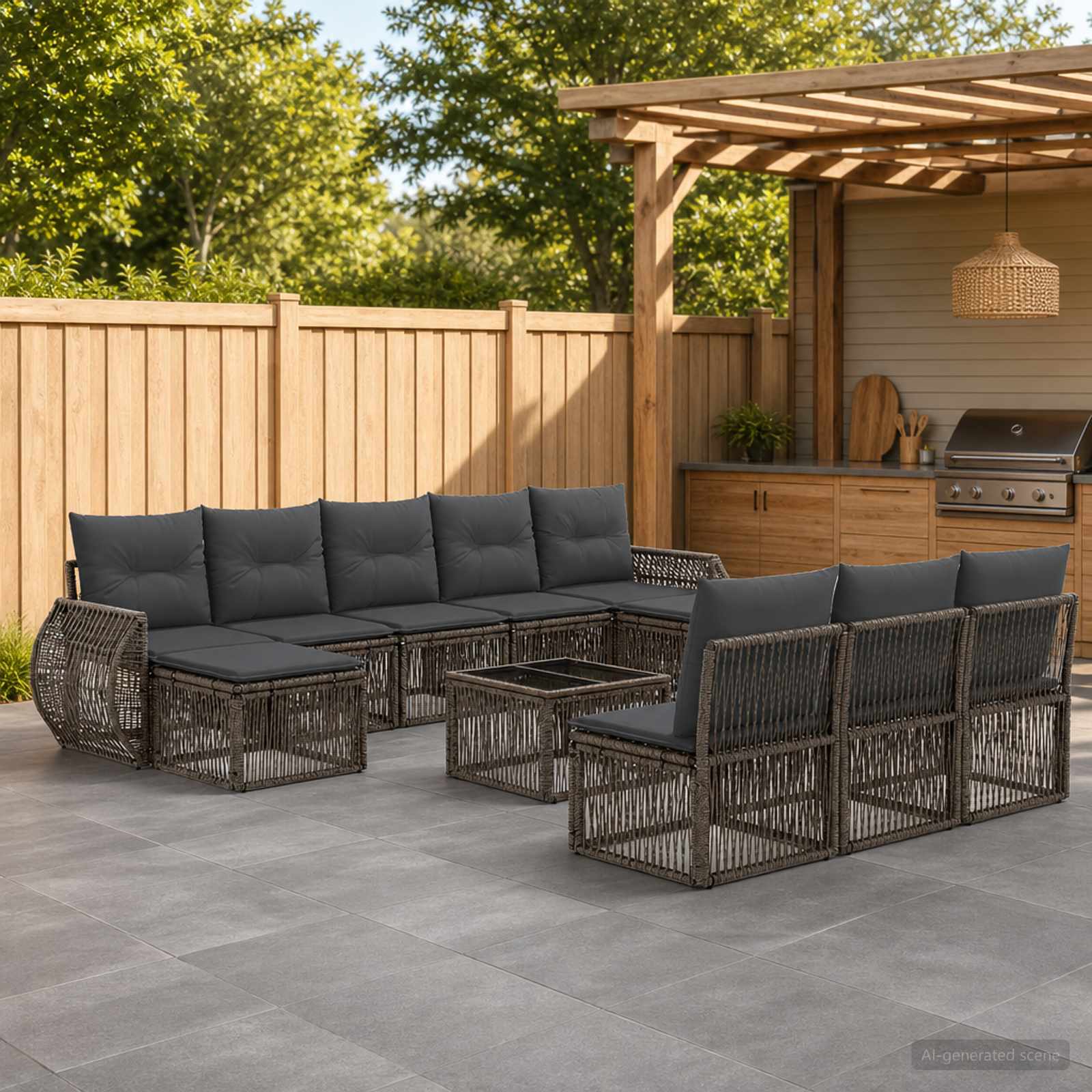 Tuinbankenset 11 pcs Grijs en Donkergrijs poly rattan – afbeelding 1
