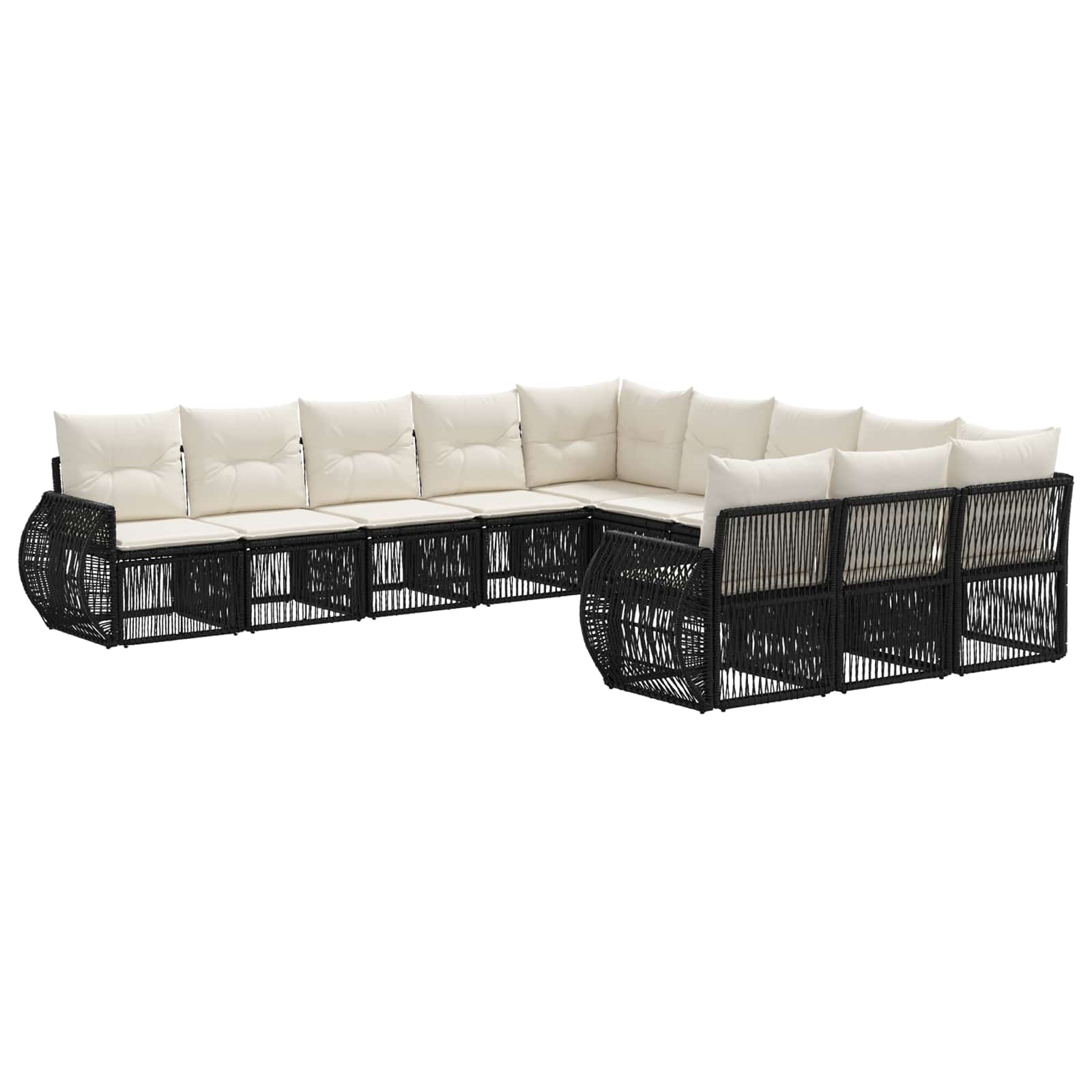 Tuinbankenset 11 pcs Zwart en Cream Wit poly rattan – afbeelding 2