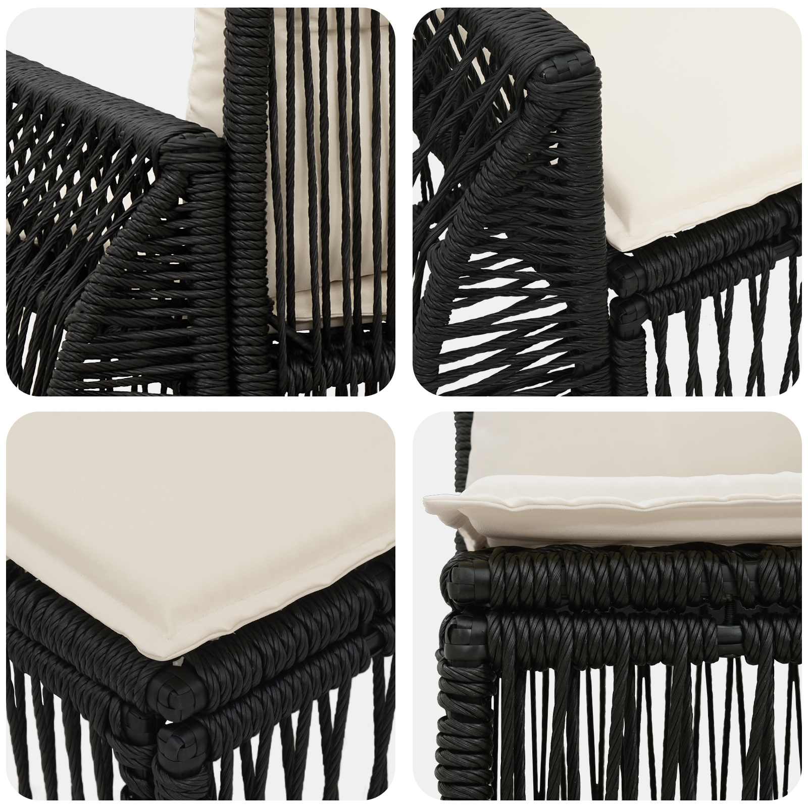 Tuinbankenset 11 pcs Zwart en Cream Wit poly rattan – afbeelding 6