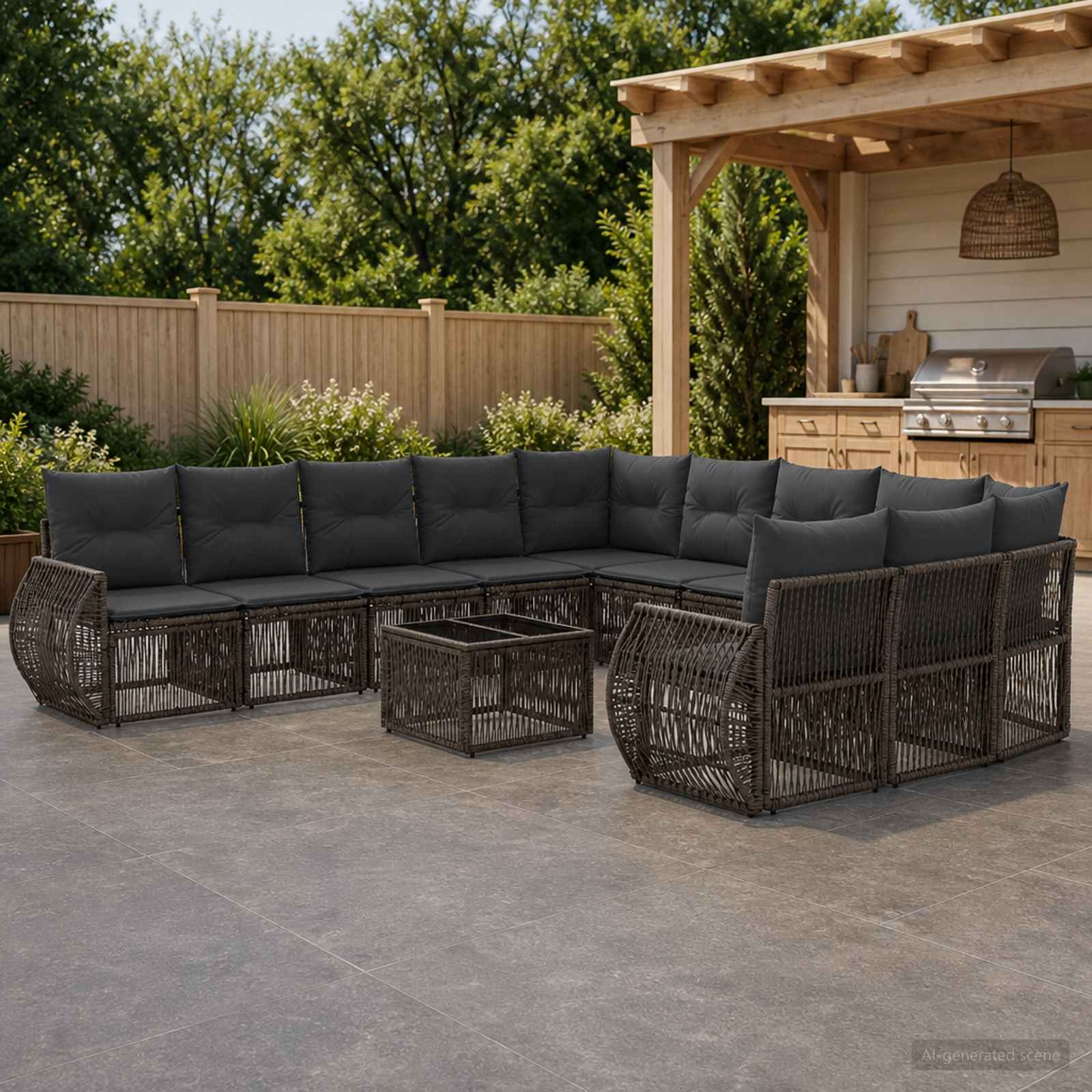 Tuinbankenset 12 pcs Grijs en Donkergrijs poly rattan – afbeelding 1