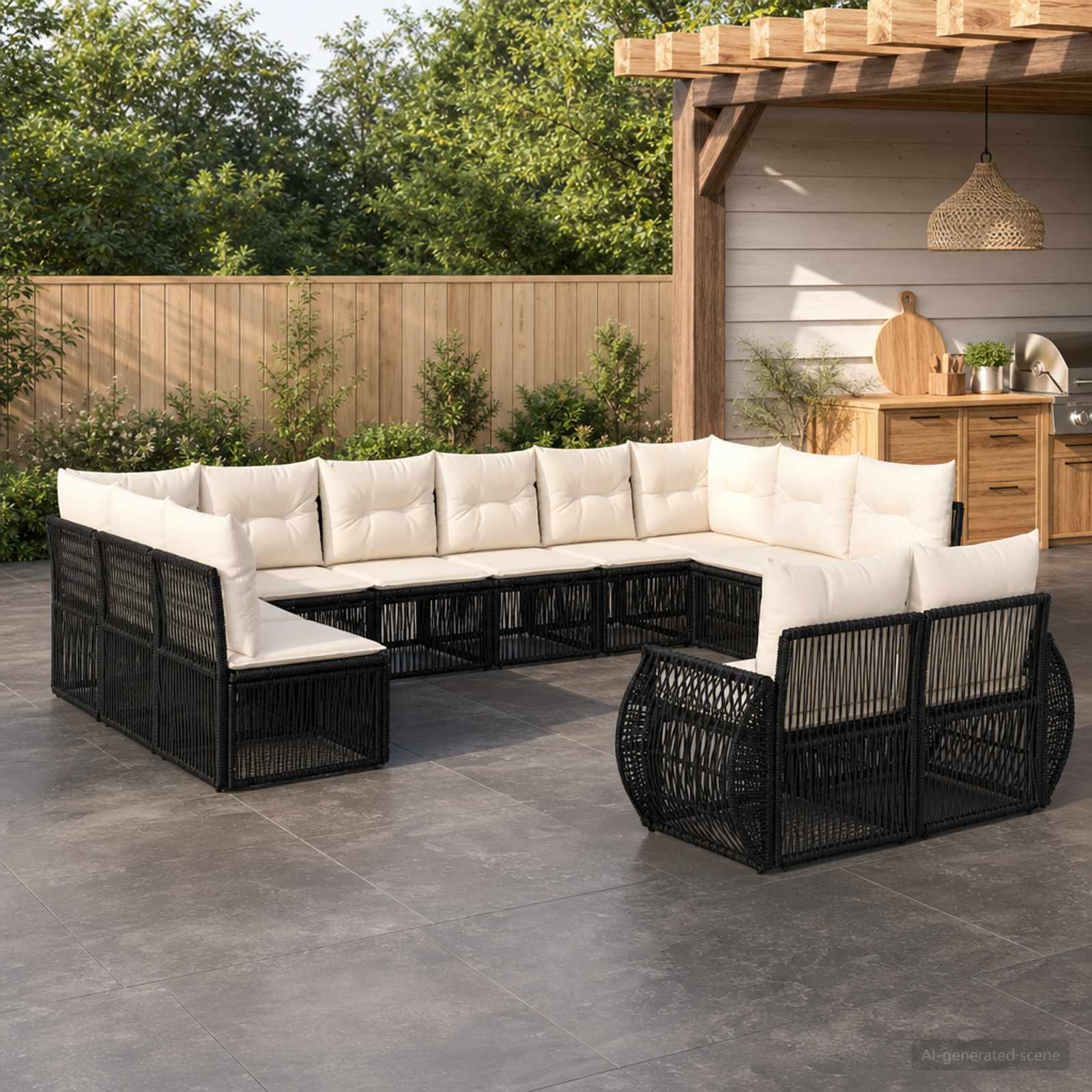 Tuinbankenset 12 pcs Zwart en Cream Wit poly rattan – afbeelding 1