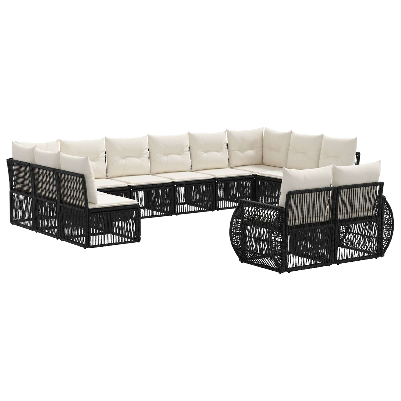 Tuinbankenset 12 pcs Zwart en Cream Wit poly rattan – afbeelding 2