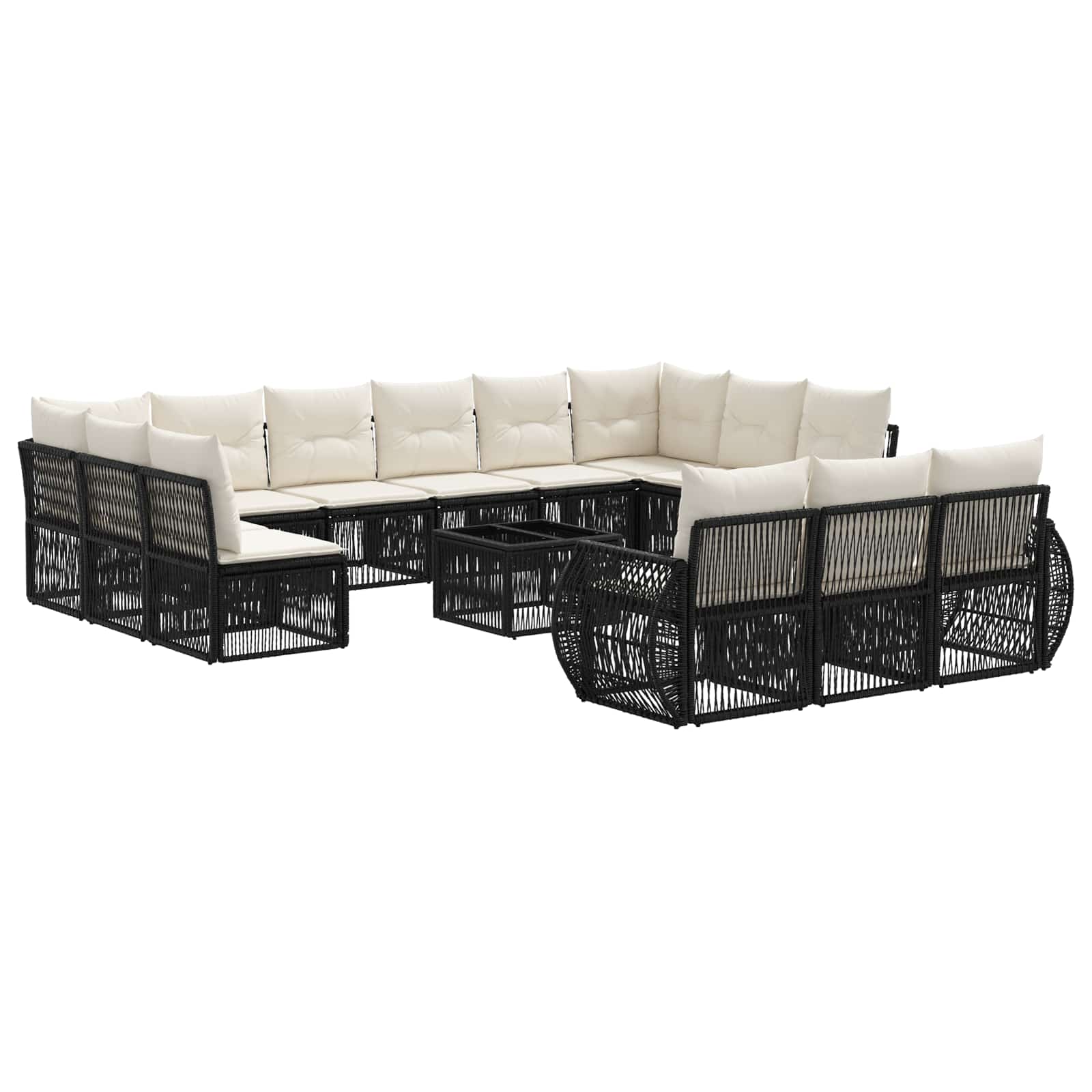 Tuinbankenset 14 pcs Zwart en Cream Wit poly rattan – afbeelding 2