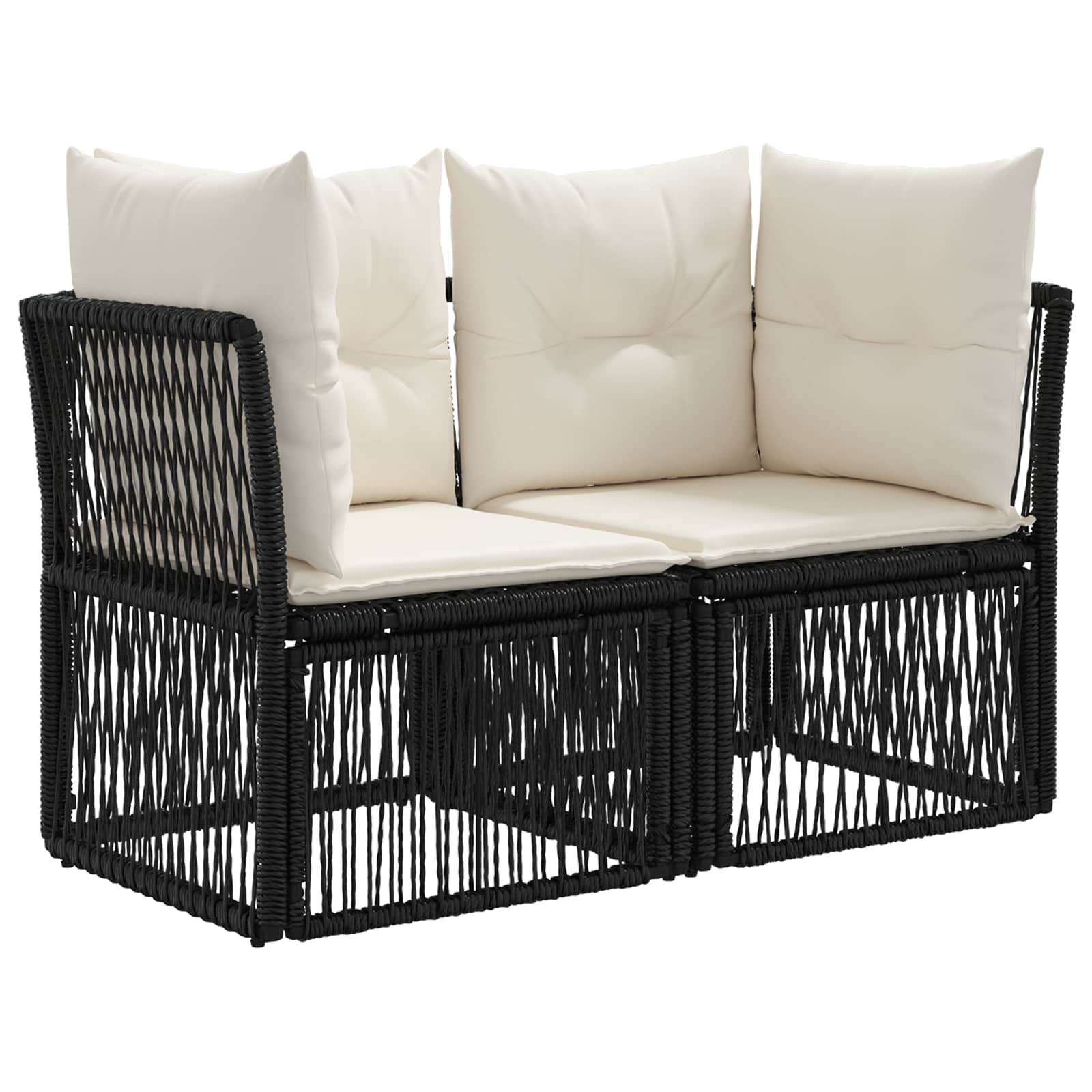 Tuinbankenset 14 pcs Zwart en Cream Wit poly rattan – afbeelding 4
