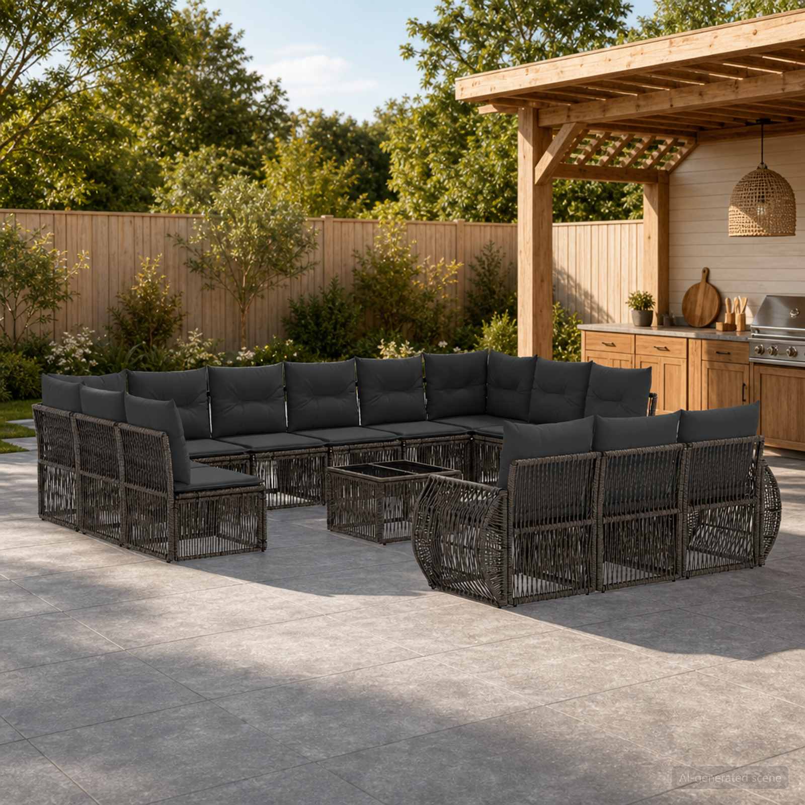 Tuinbankenset 14 pcs Grijs en Donkergrijs poly rattan – afbeelding 1