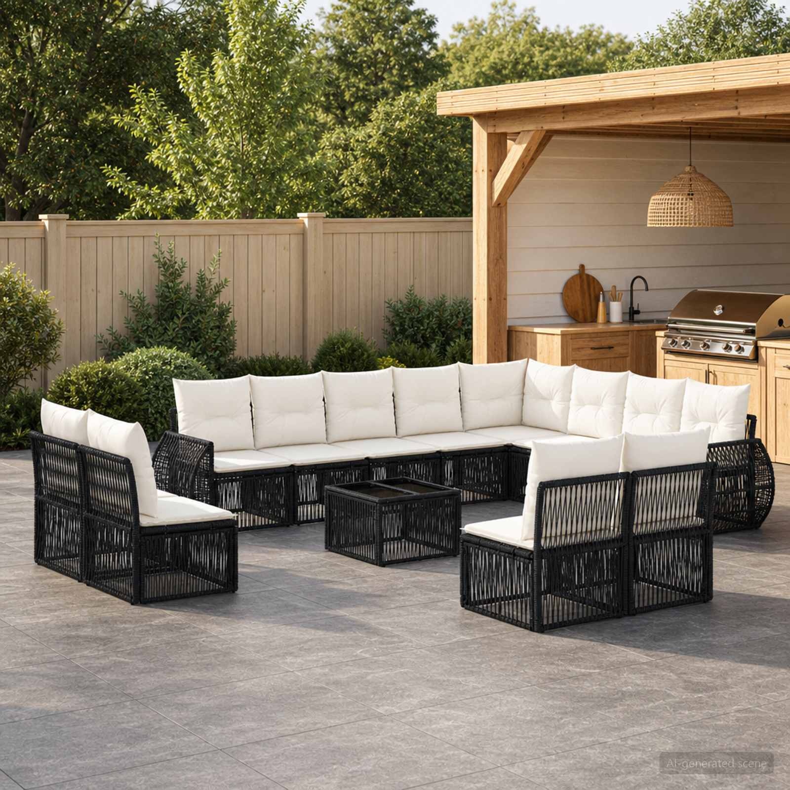 Tuinbankenset 13 pcs Zwart en Cream Wit poly rattan – afbeelding 1