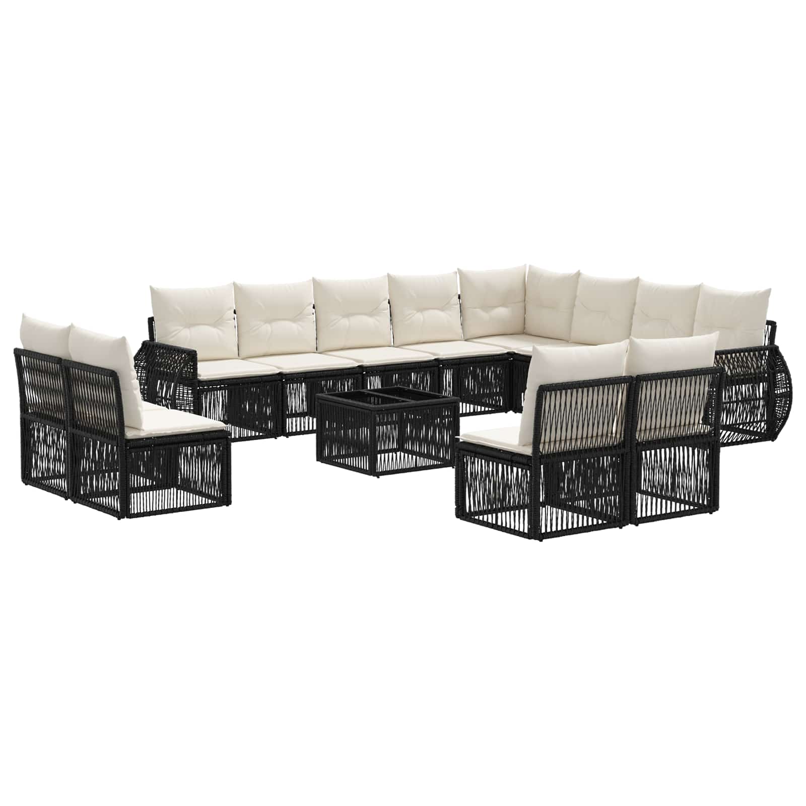 Tuinbankenset 13 pcs Zwart en Cream Wit poly rattan – afbeelding 2
