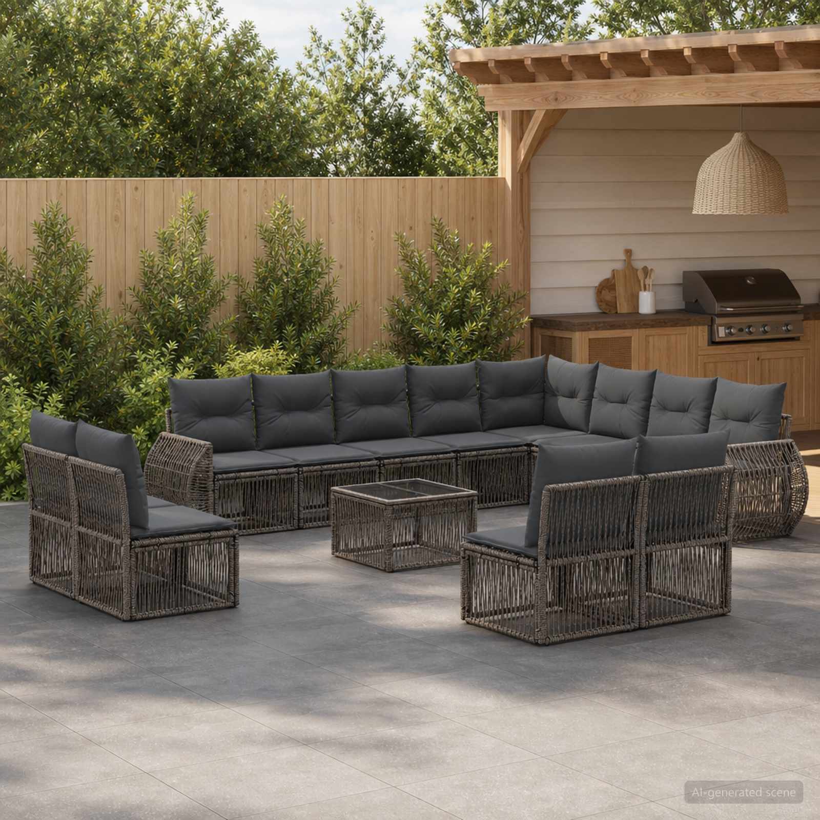 Tuinbankenset 13 pcs Grijs en Donkergrijs poly rattan – afbeelding 1