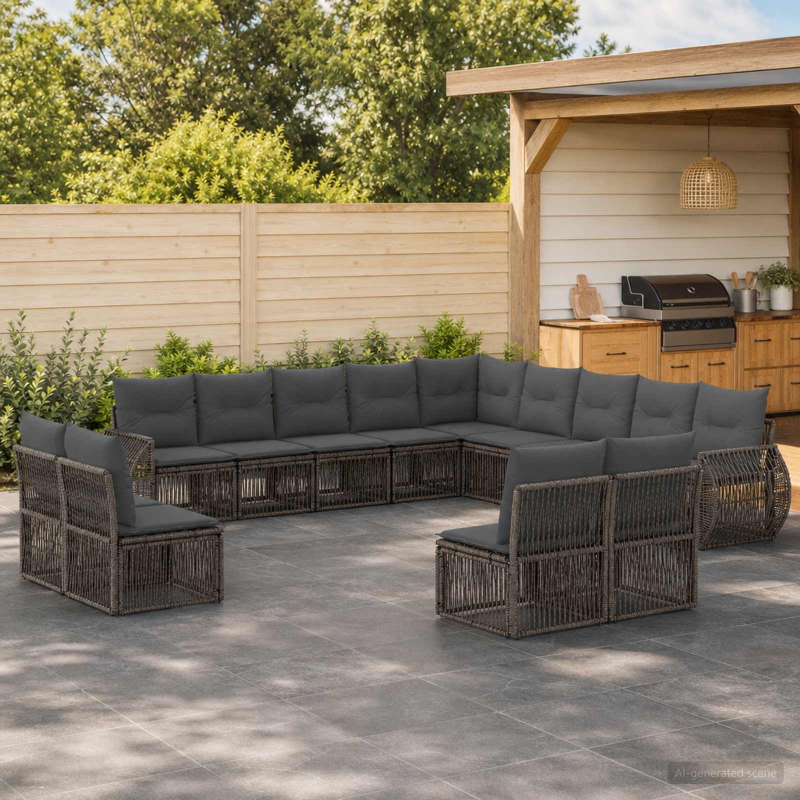 Tuinbankenset 13 pcs Grijs en Donkergrijs poly rattan – afbeelding 1