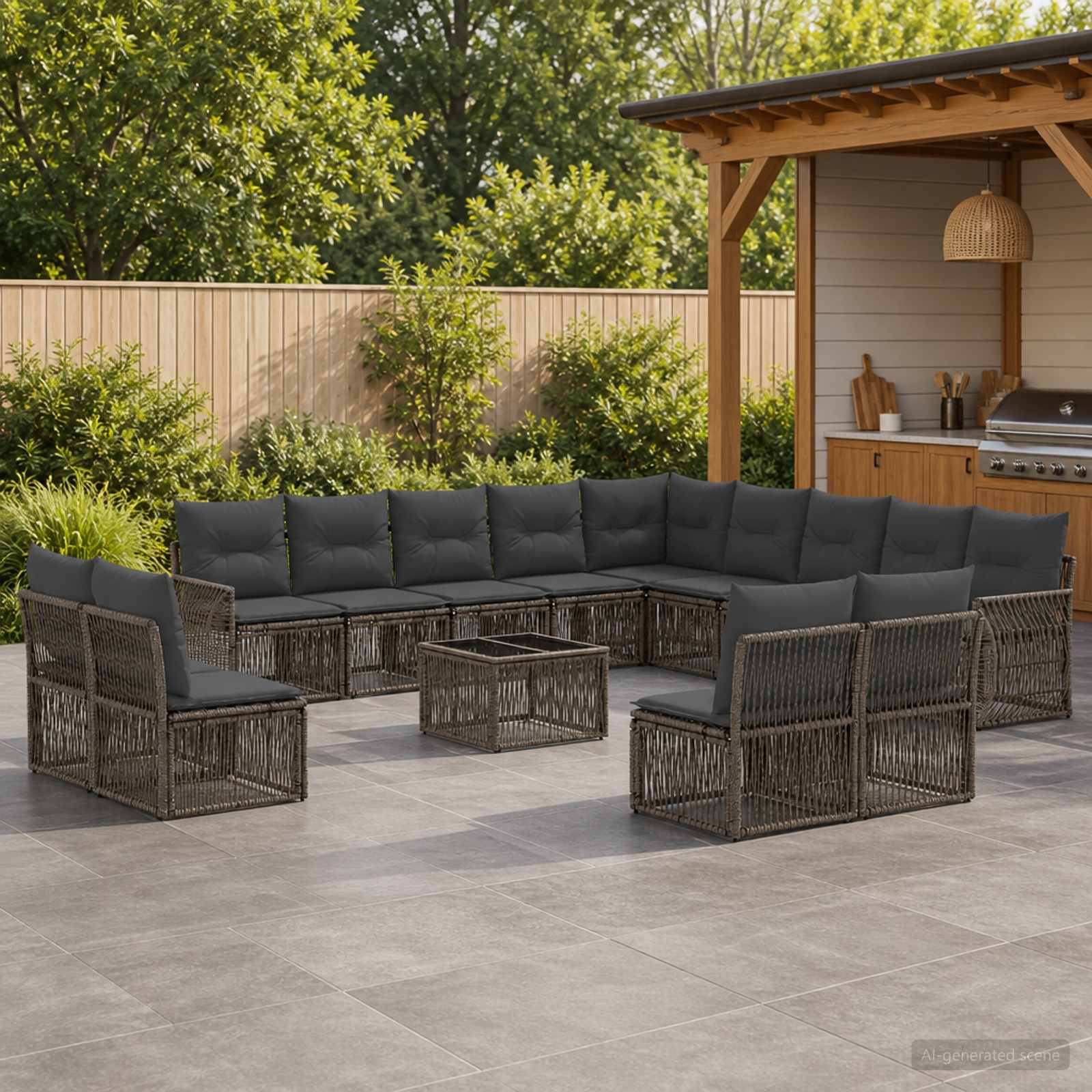 Tuinbankenset 14 pcs Grijs en Donkergrijs poly rattan – afbeelding 1