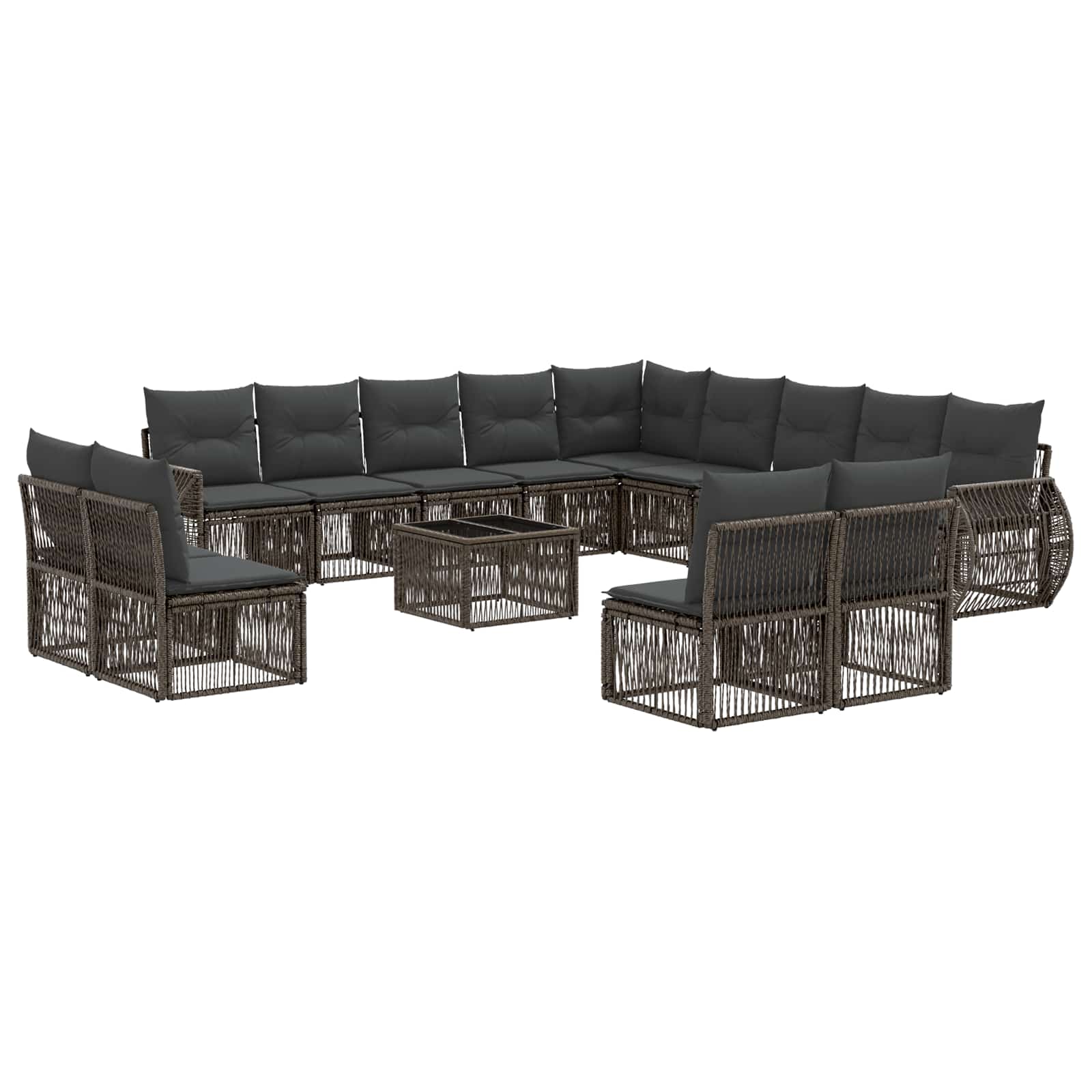Tuinbankenset 14 pcs Grijs en Donkergrijs poly rattan – afbeelding 2