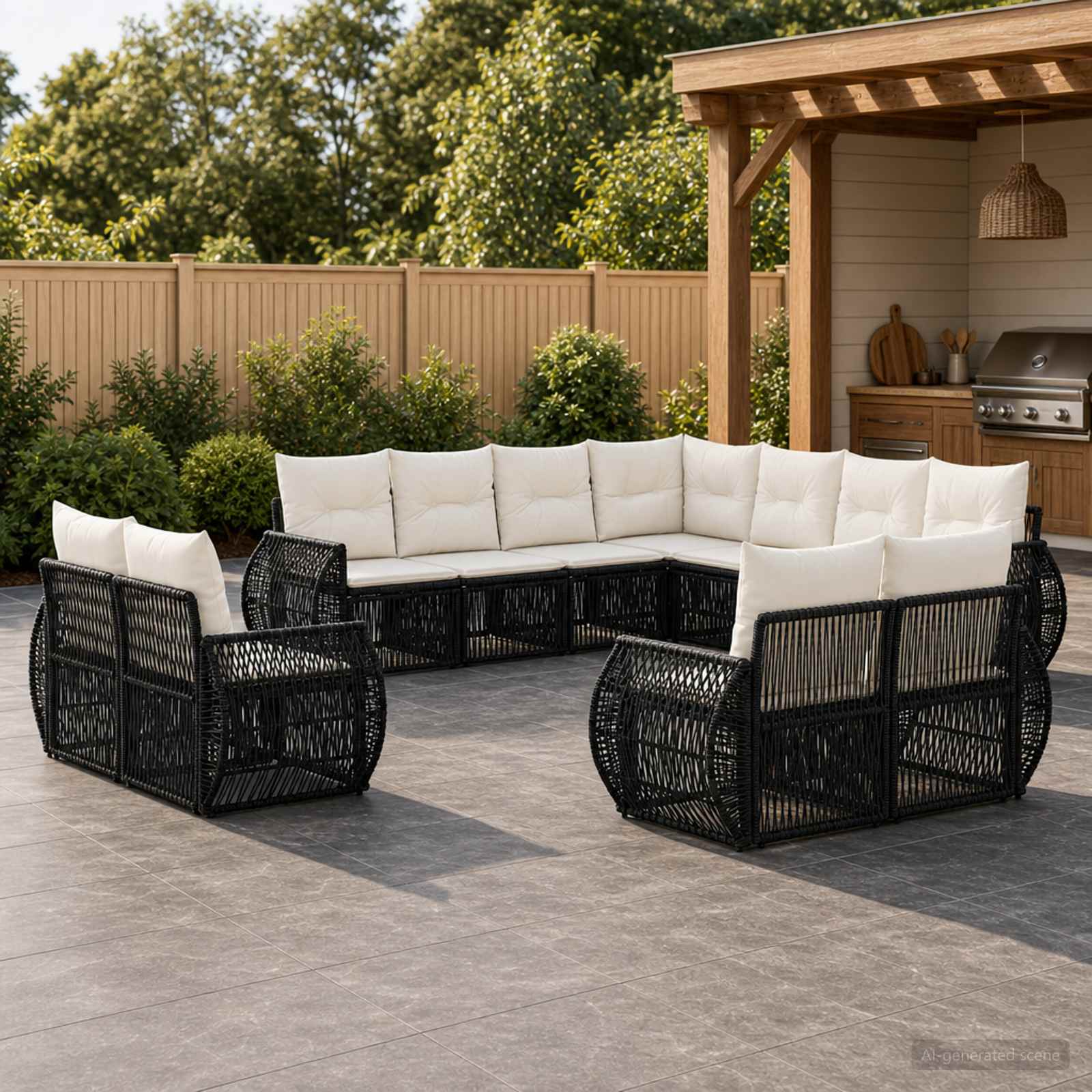 Tuinbankenset 11 pcs Zwart en Cream Wit poly rattan – afbeelding 1