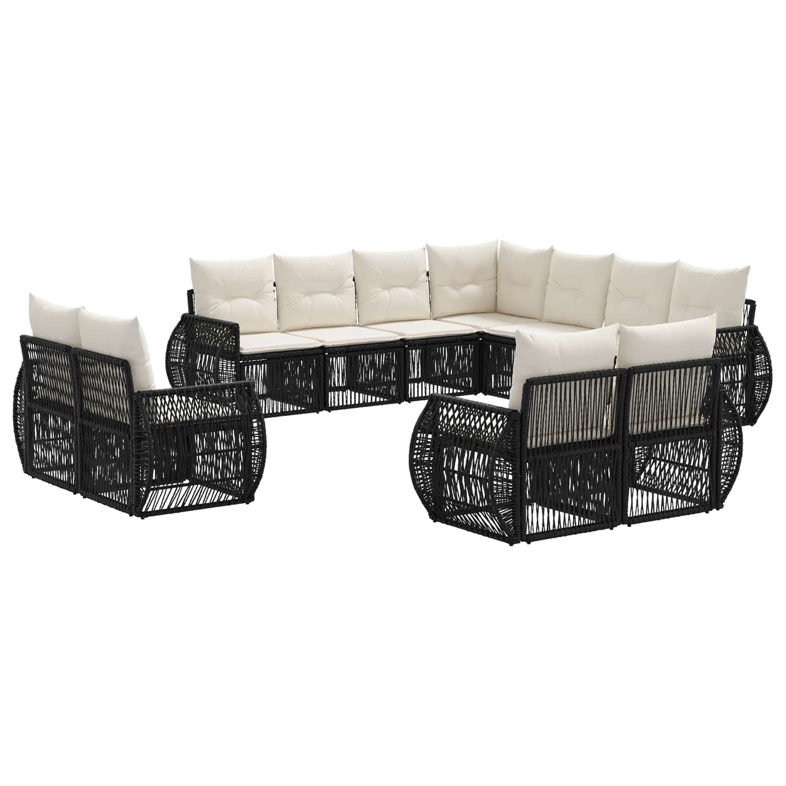 Tuinbankenset 11 pcs Zwart en Cream Wit poly rattan – afbeelding 2