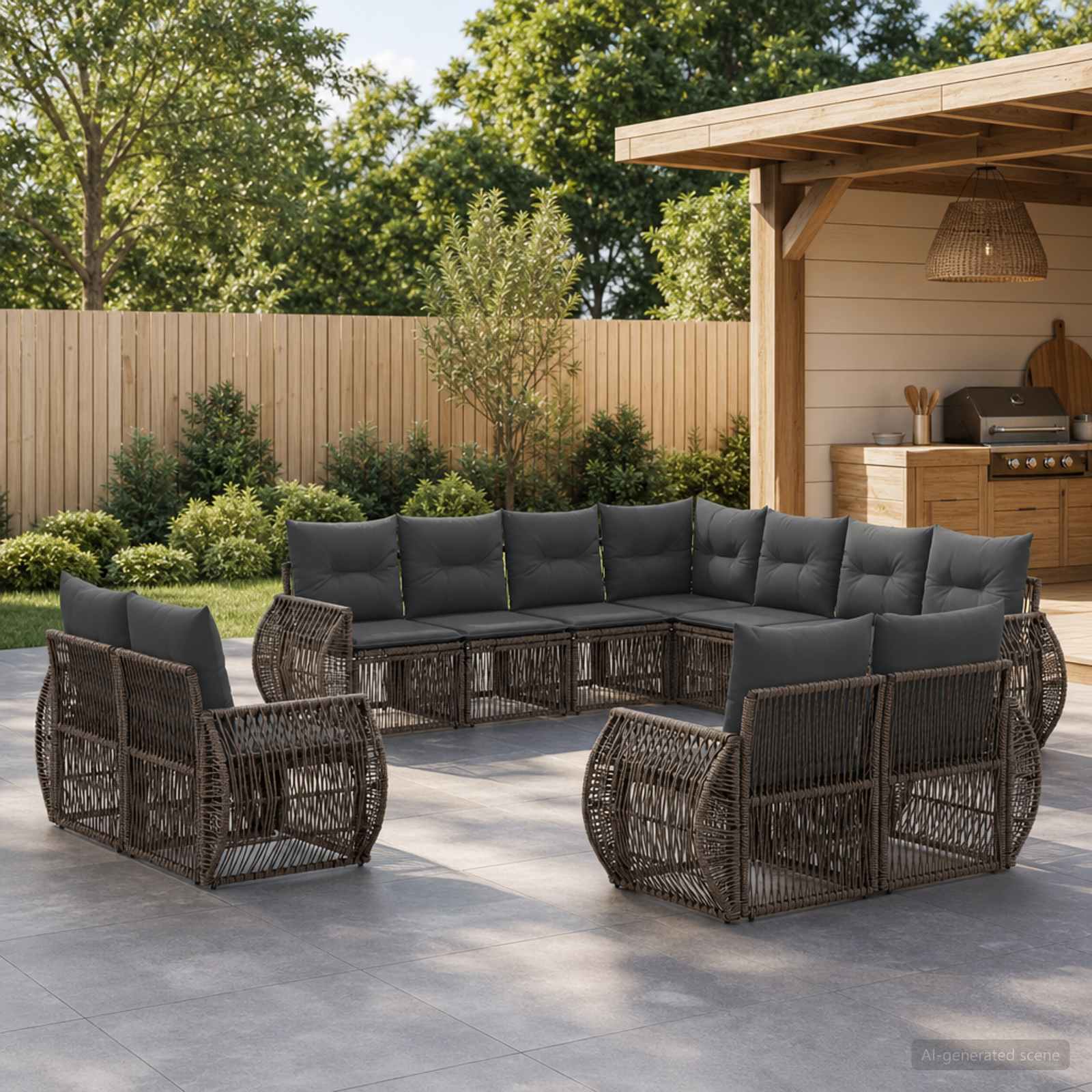 Tuinbankenset 11 pcs Grijs en Donkergrijs poly rattan – afbeelding 1