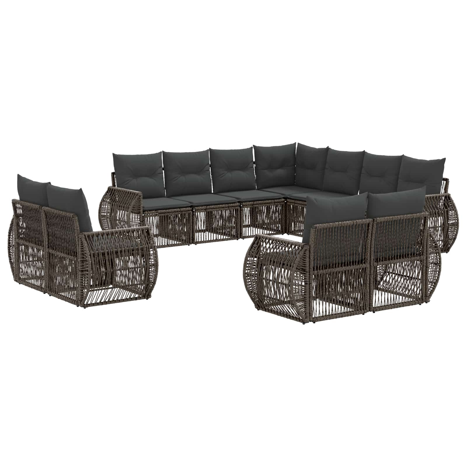 Tuinbankenset 11 pcs Grijs en Donkergrijs poly rattan – afbeelding 2