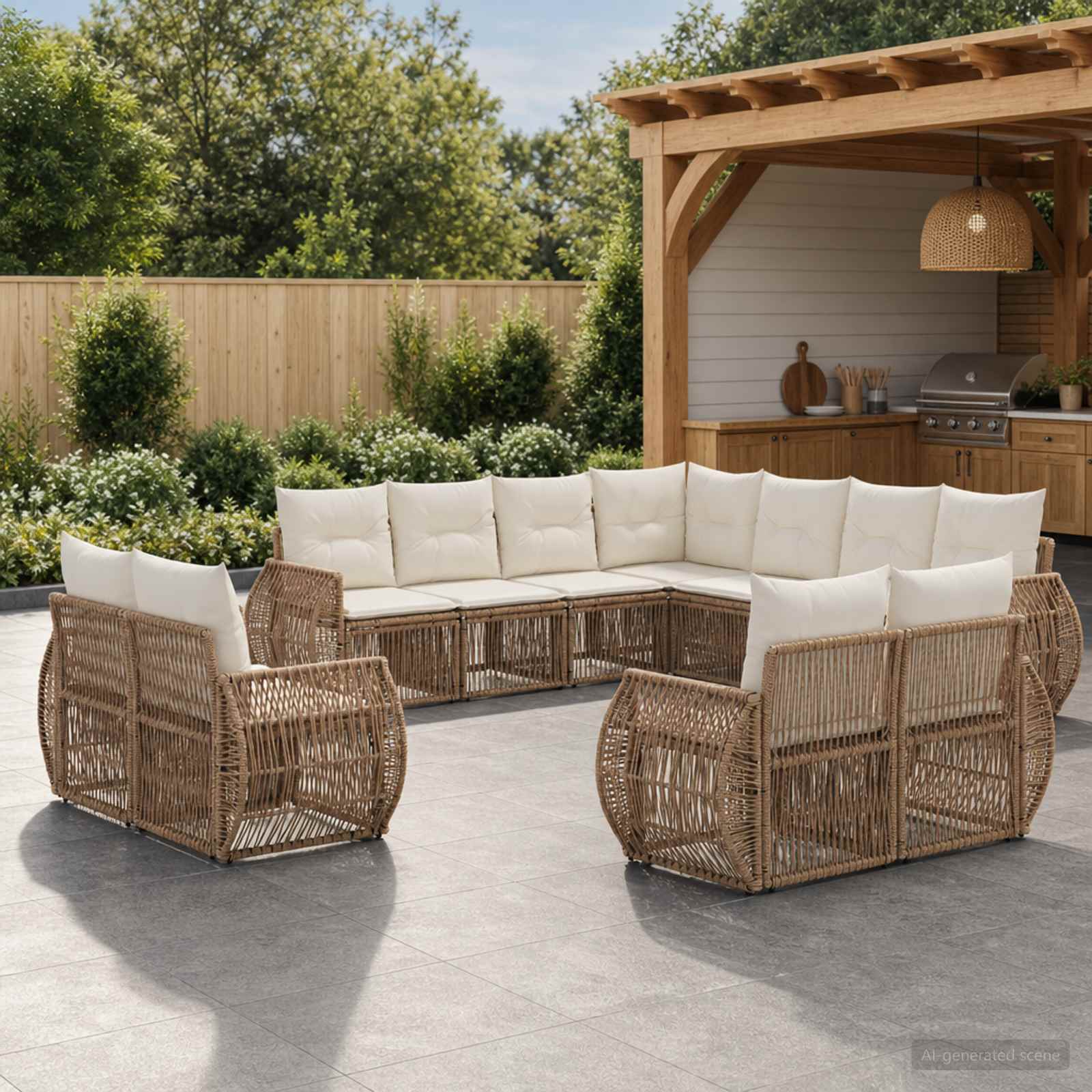 Tuinbankenset 11 pcs Beige en Crème Wit poly rattan – afbeelding 1