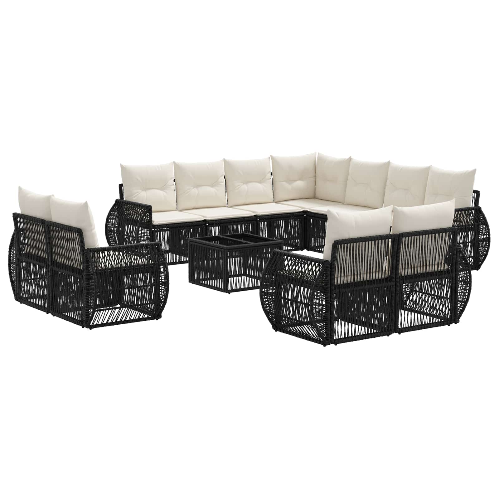 Tuinbankenset 12 pcs Zwart en Cream Wit poly rattan – afbeelding 2