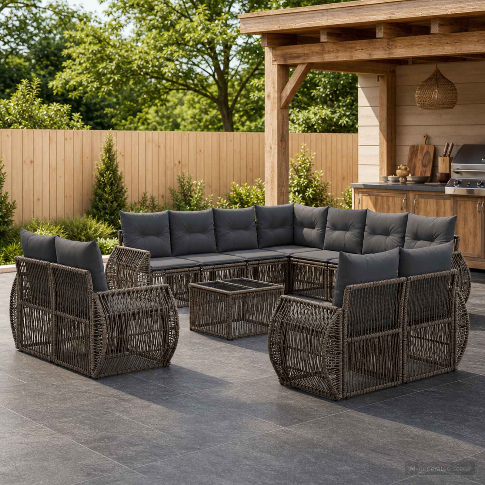 Tuinbankenset 12 pcs Grijs en Donkergrijs poly rattan – afbeelding 1