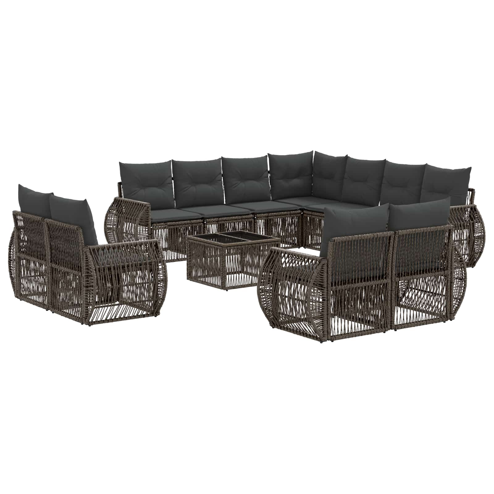 Tuinbankenset 12 pcs Grijs en Donkergrijs poly rattan – afbeelding 2