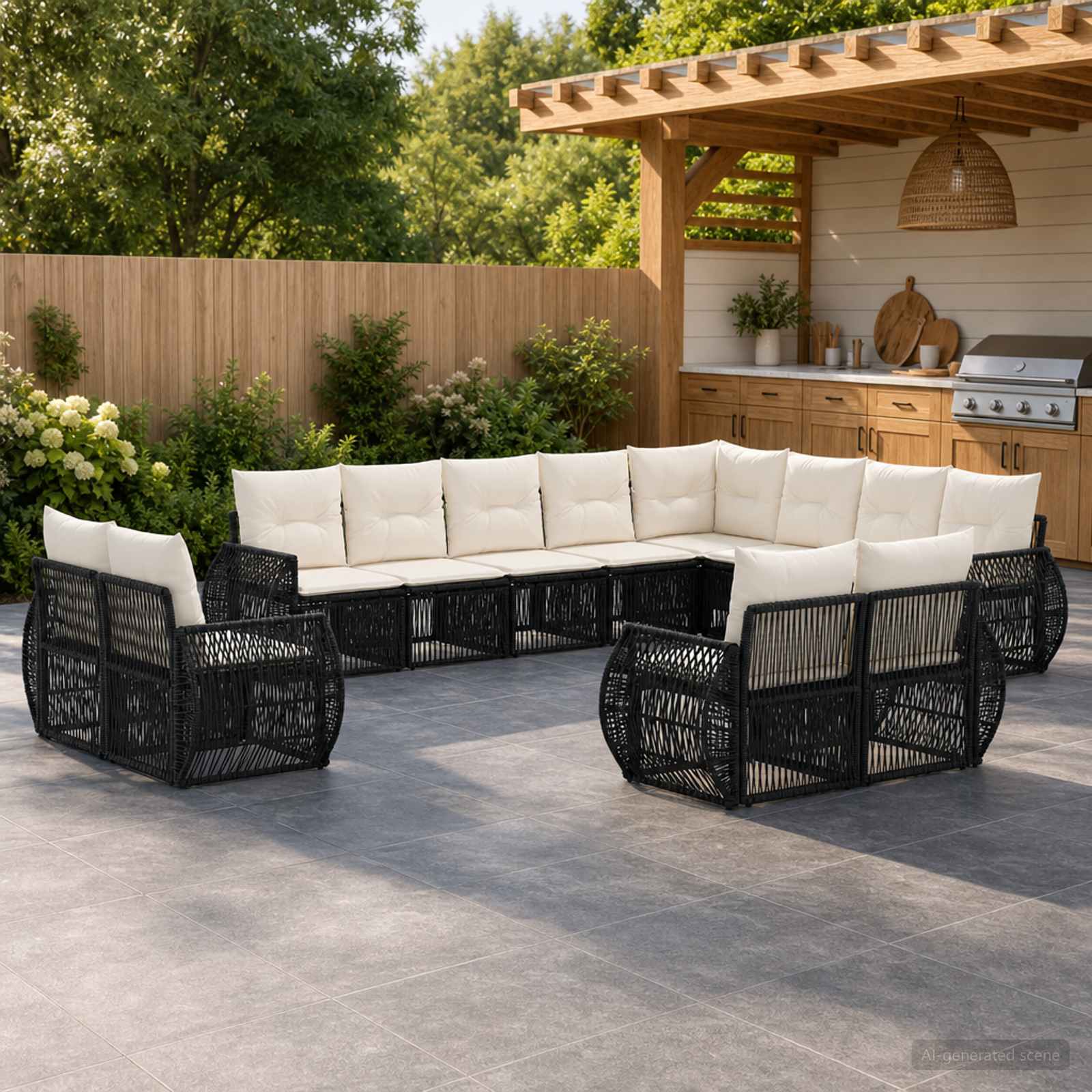 Tuinbankenset 12 pcs Zwart en Cream Wit poly rattan – afbeelding 1