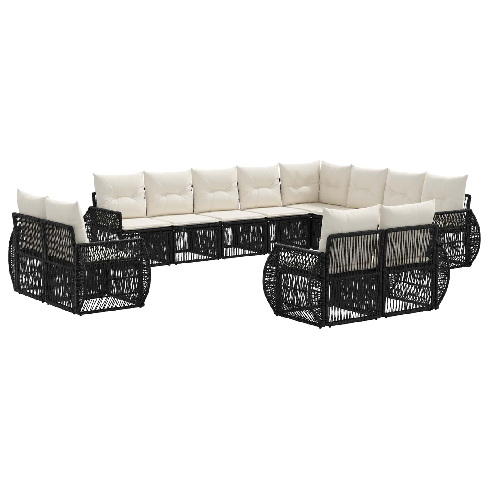 Tuinbankenset 12 pcs Zwart en Cream Wit poly rattan – afbeelding 2