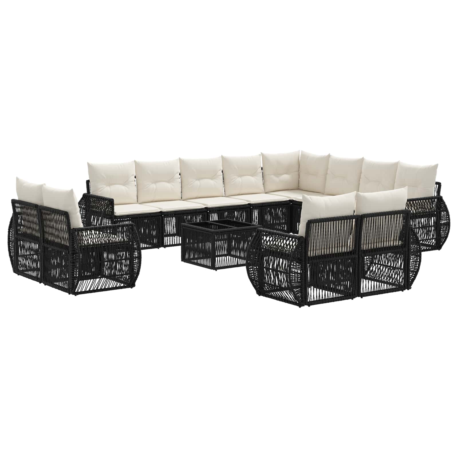 Tuinbankenset 13 pcs Zwart en Cream Wit poly rattan – afbeelding 2