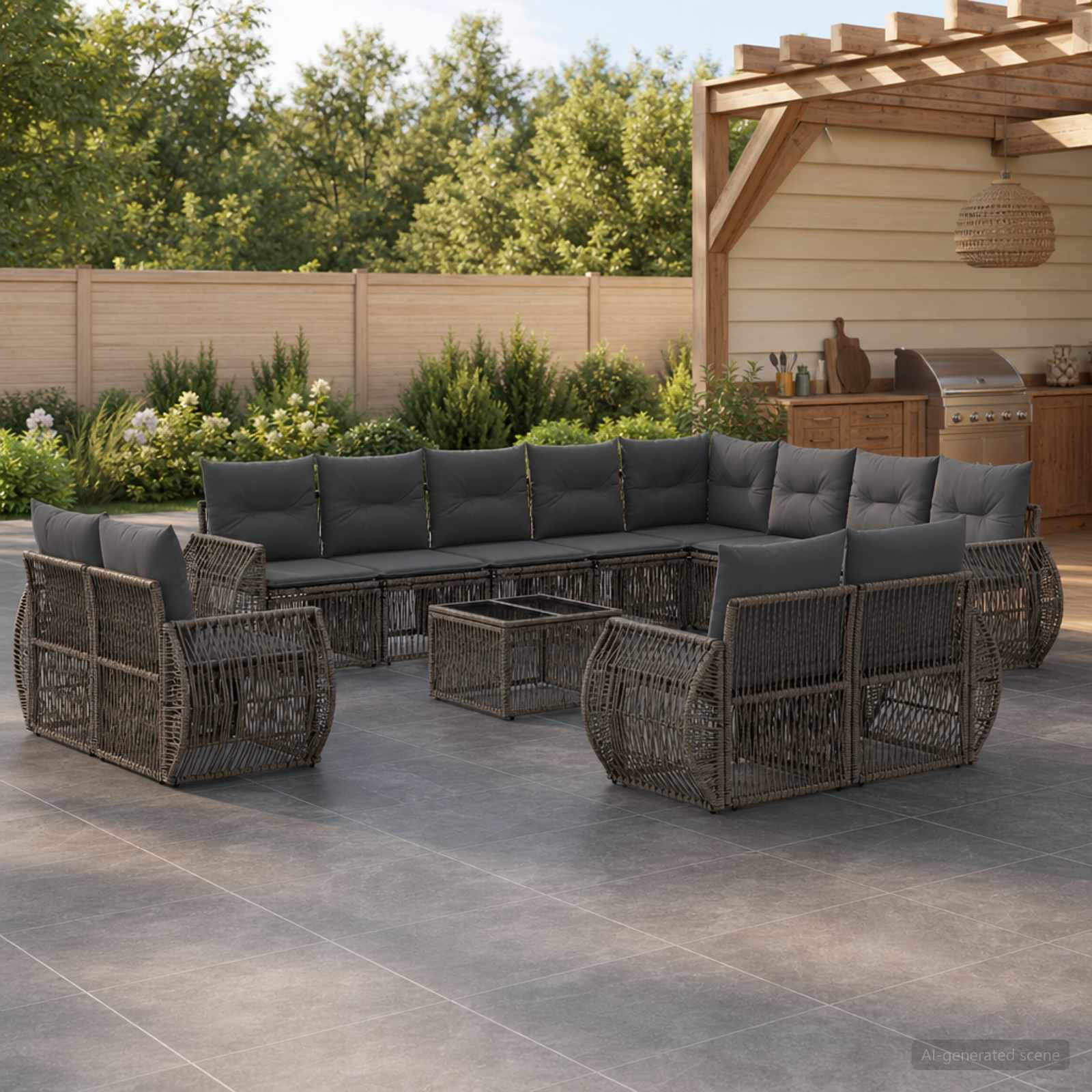 Tuinbankenset 13 pcs Grijs en Donkergrijs poly rattan – afbeelding 1